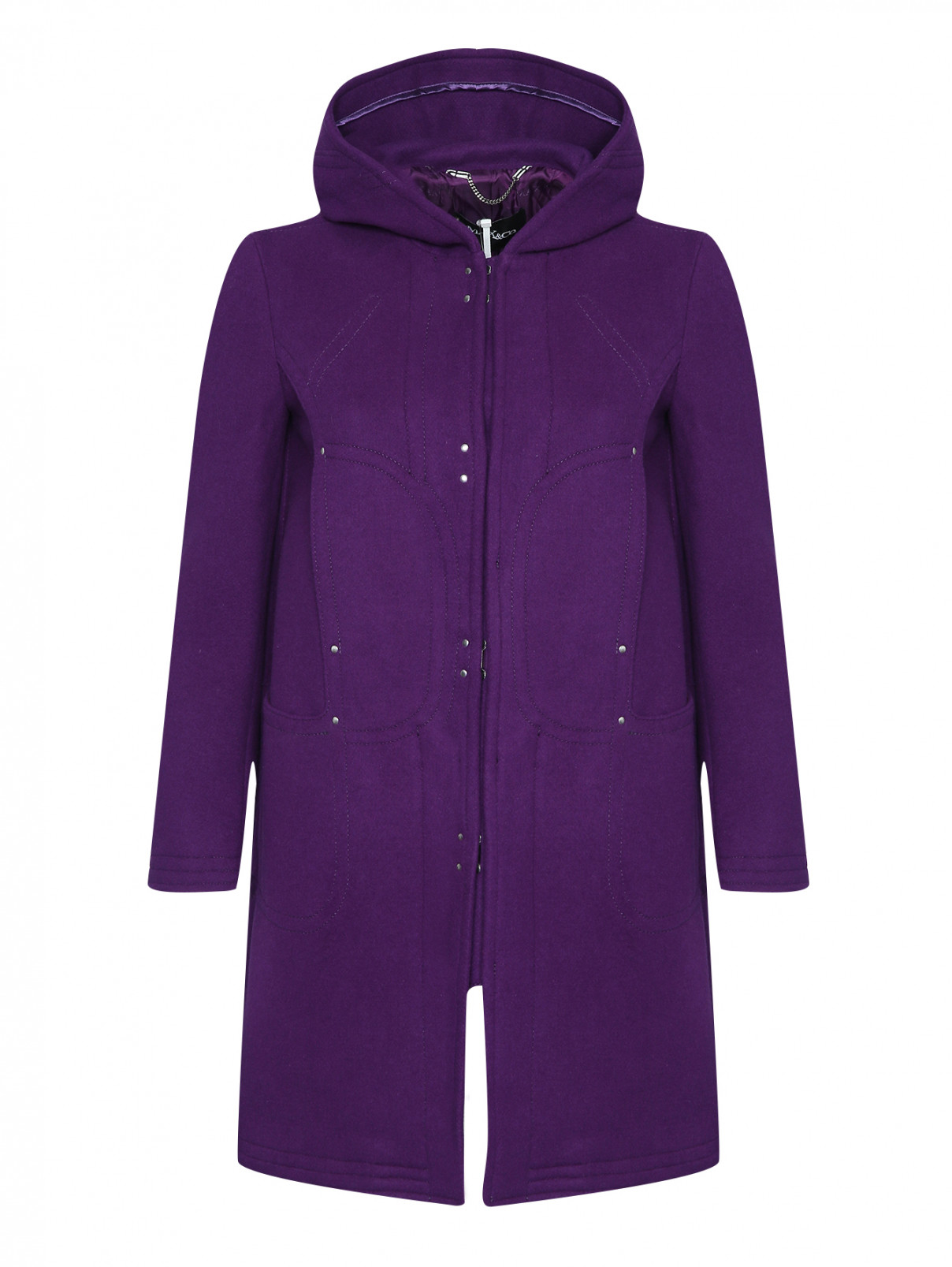 Пальто из шерсти с капюшоном Max&Co  –  Общий вид  – Цвет:  Фиолетовый