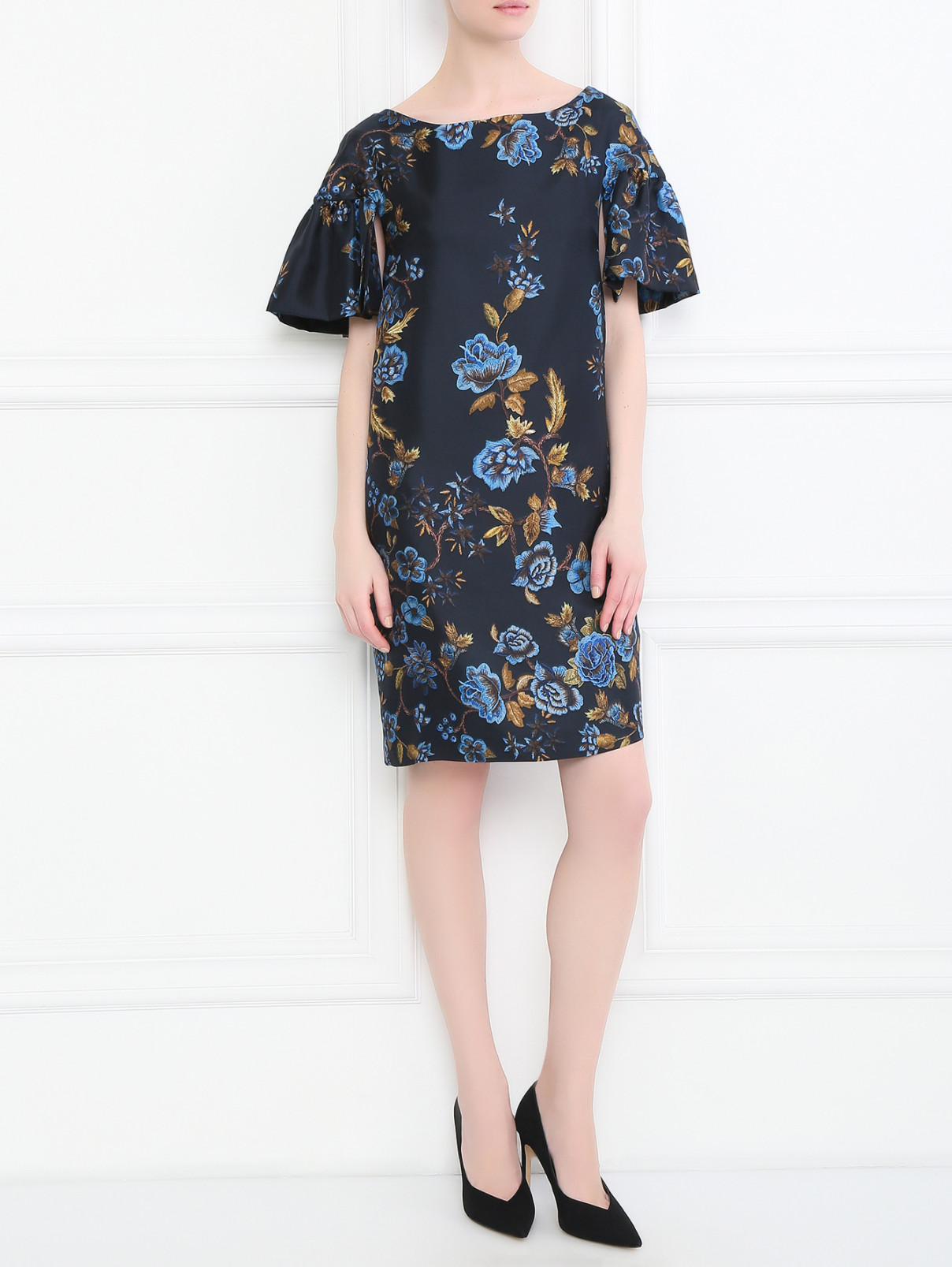 Платье из шелка с цветочным узором Alberta Ferretti  –  Модель Общий вид  – Цвет:  Синий