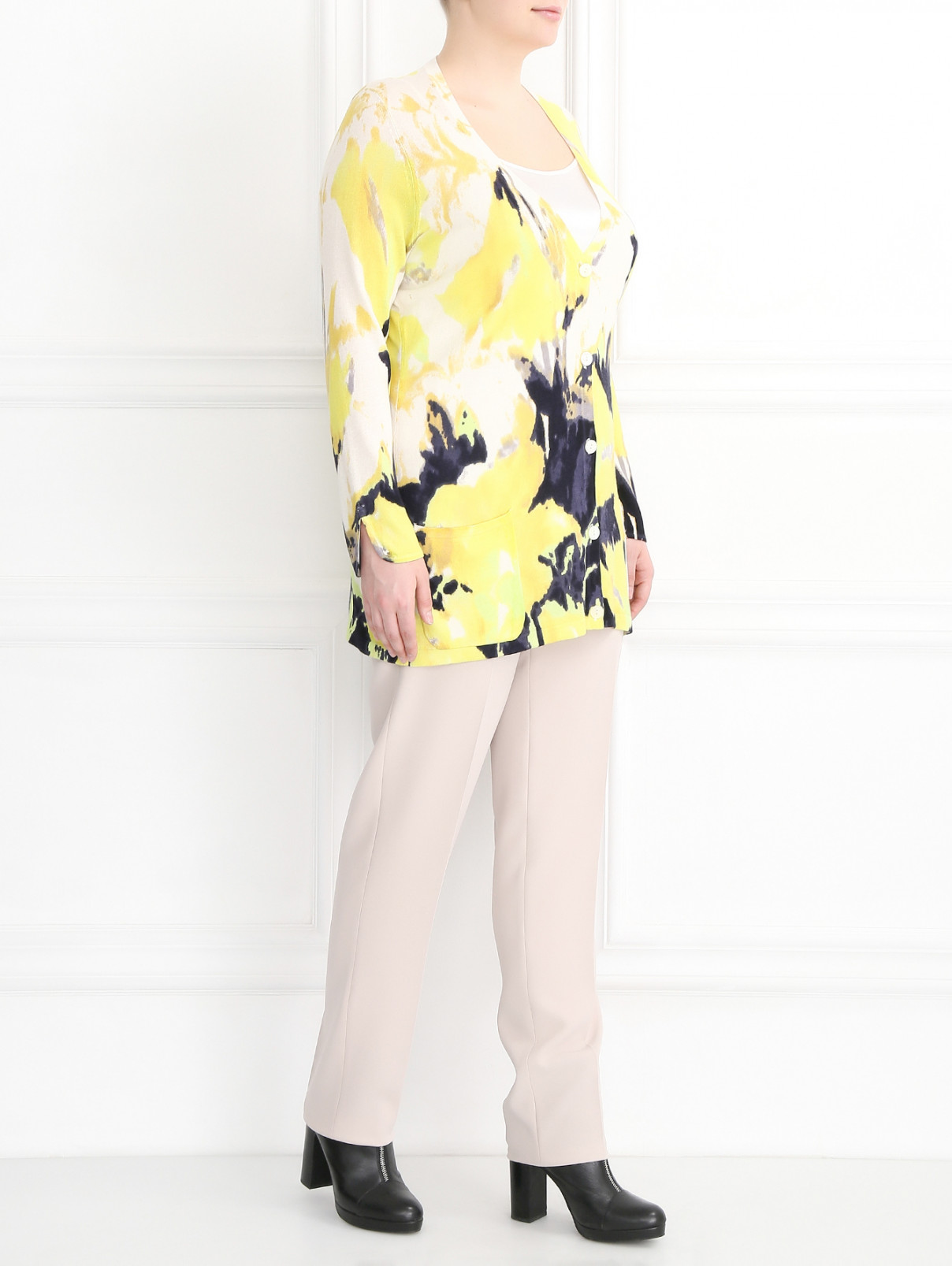 Кардиган с узором из шелка и кашемира Marina Rinaldi  –  Модель Общий вид  – Цвет:  Желтый