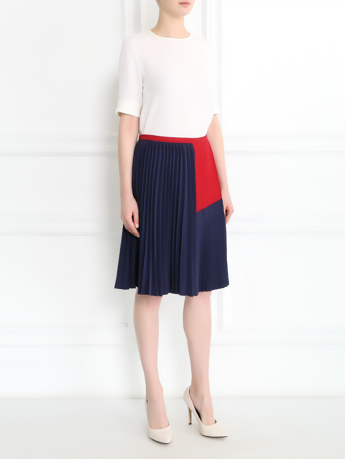 Плиссированная юбка с контрастной вставкой Antonio Marras  –  Модель Общий вид  – Цвет:  Синий