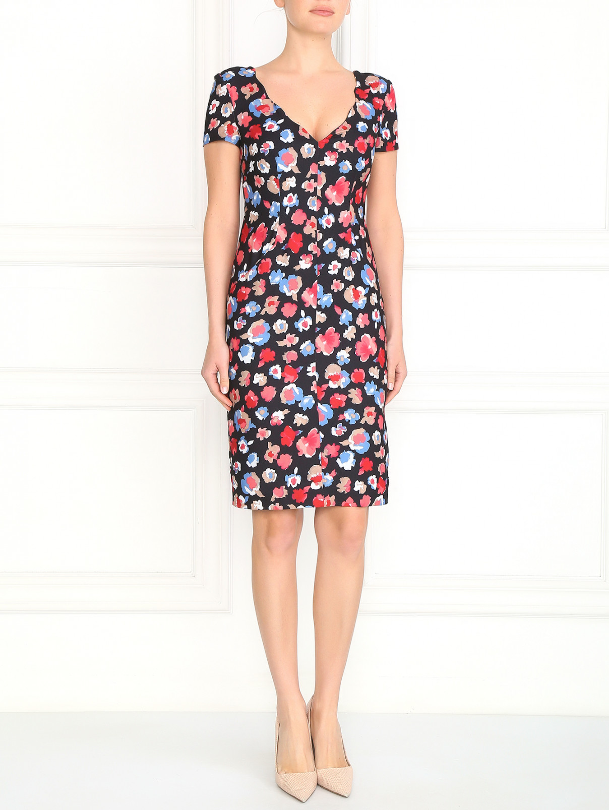 Платье с V-вырезом и цветочным узором Emporio Armani  –  Модель Общий вид  – Цвет:  Черный