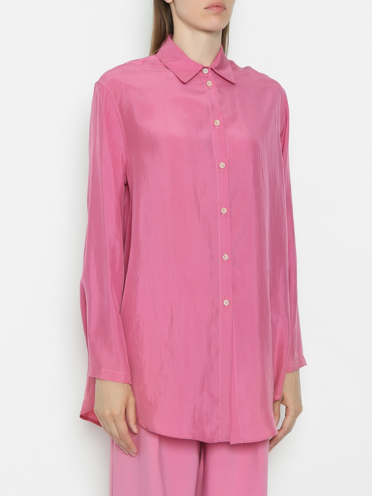 Рубашка из шелка на пуговицах Alysi  –  МодельВерхНиз  – Цвет:  Розовый