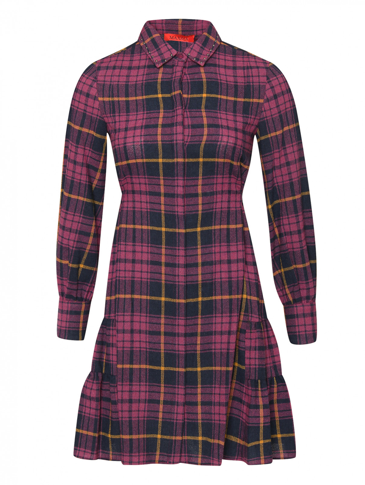 Платье-рубашка из смешанной шерсти с узором "клетка" Max&Co  –  Общий вид  – Цвет:  Розовый