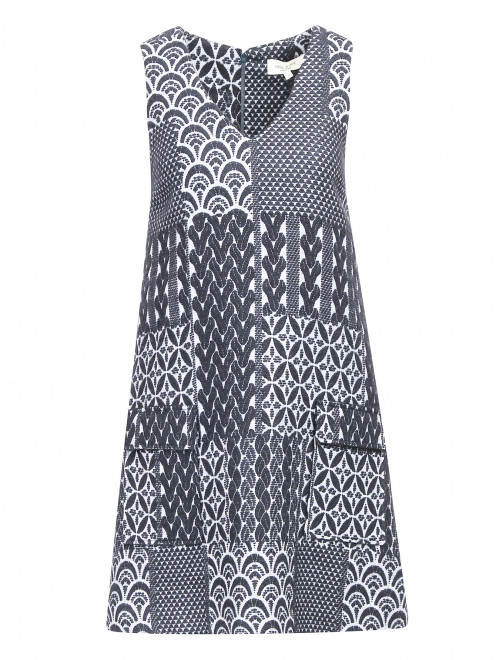 Платье-мини из  смесовой шерсти с узором - Общий вид