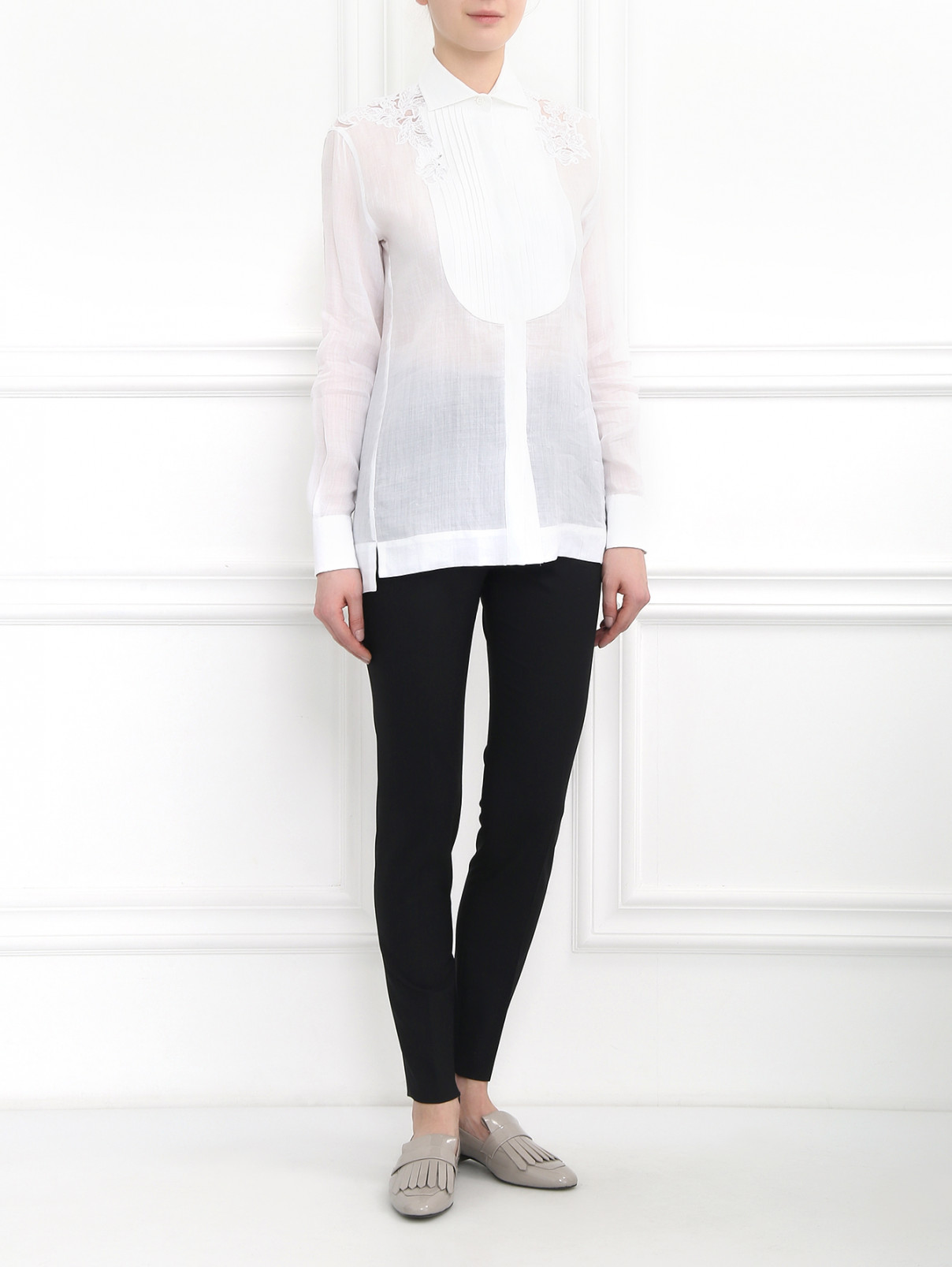 Блуза свободного кроя с кружевной отделкой Ermanno Scervino  –  Модель Общий вид  – Цвет:  Белый