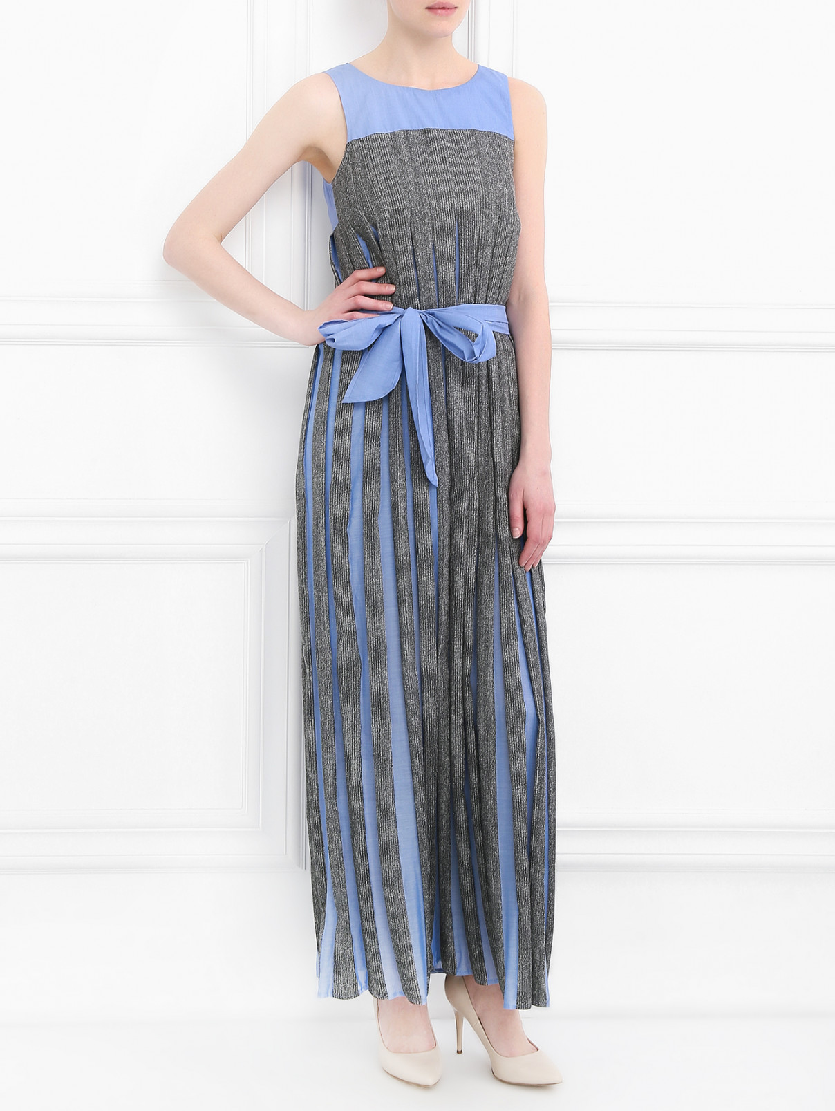 Платье-макси из хлопка с узором "полоска" Max&Co  –  Модель Общий вид  – Цвет:  Синий