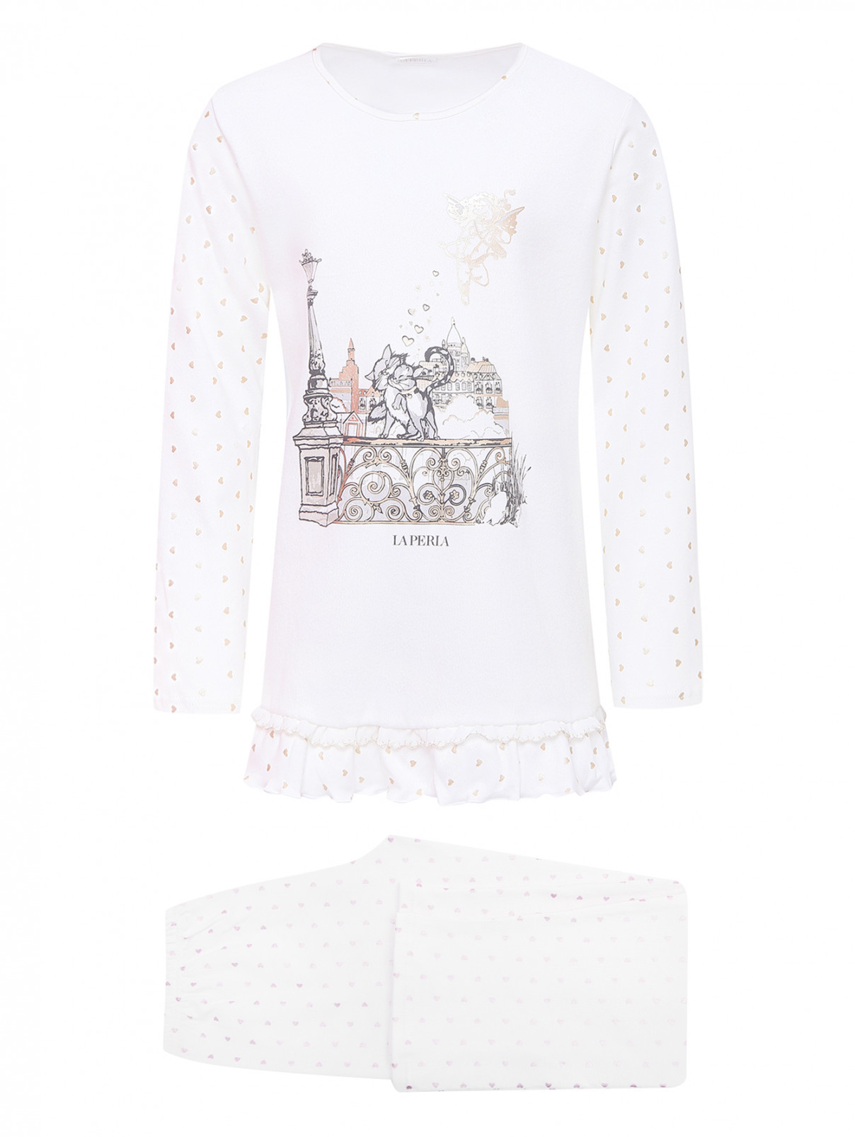 Хлопковая пижама с принтом La Perla  –  Общий вид  – Цвет:  Белый