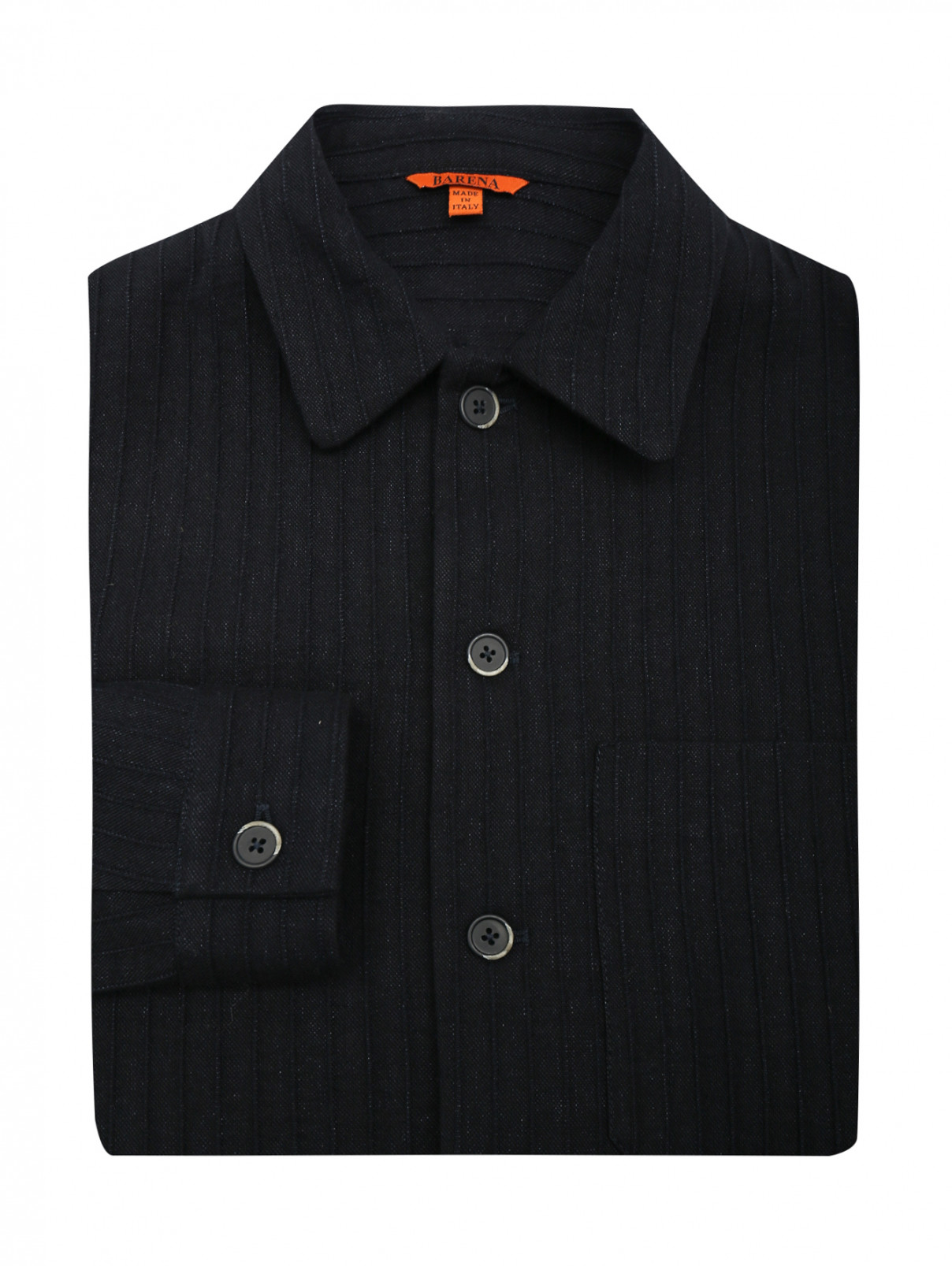 Рубашка изо льна и хлопка с накладным карманом Barena  –  Общий вид  – Цвет:  Черный