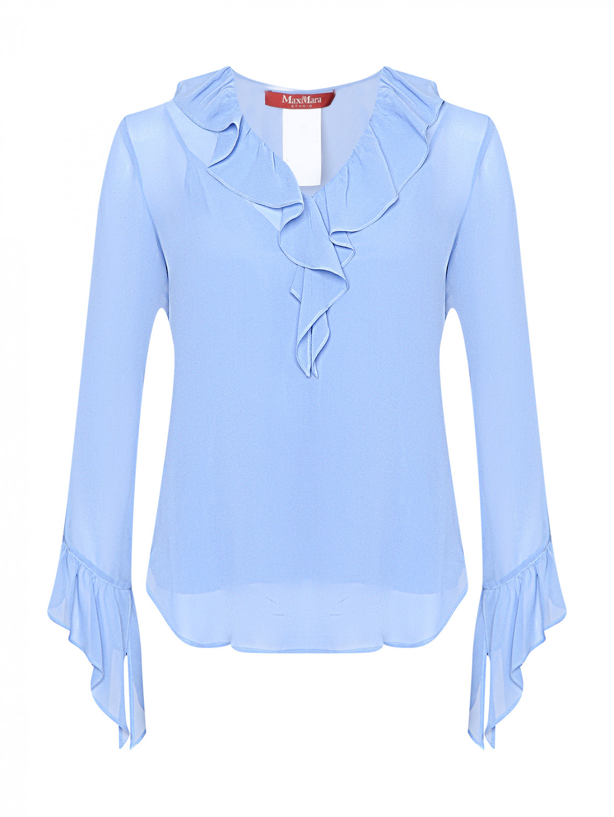 Блуза из шелка с воланами Max Mara  –  Общий вид  – Цвет:  Синий