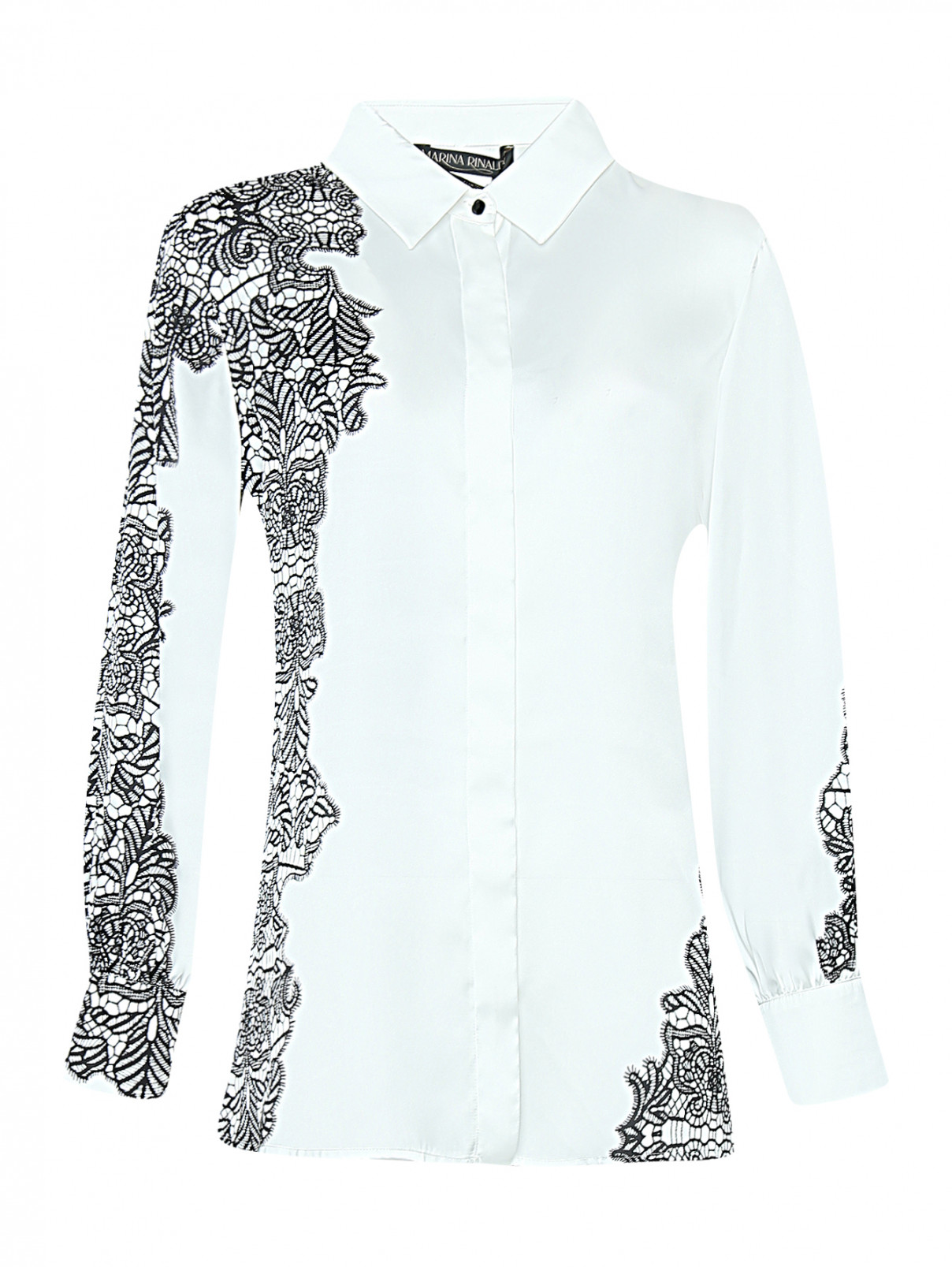 Атласная блуза с узором Marina Rinaldi  –  Общий вид  – Цвет:  Белый