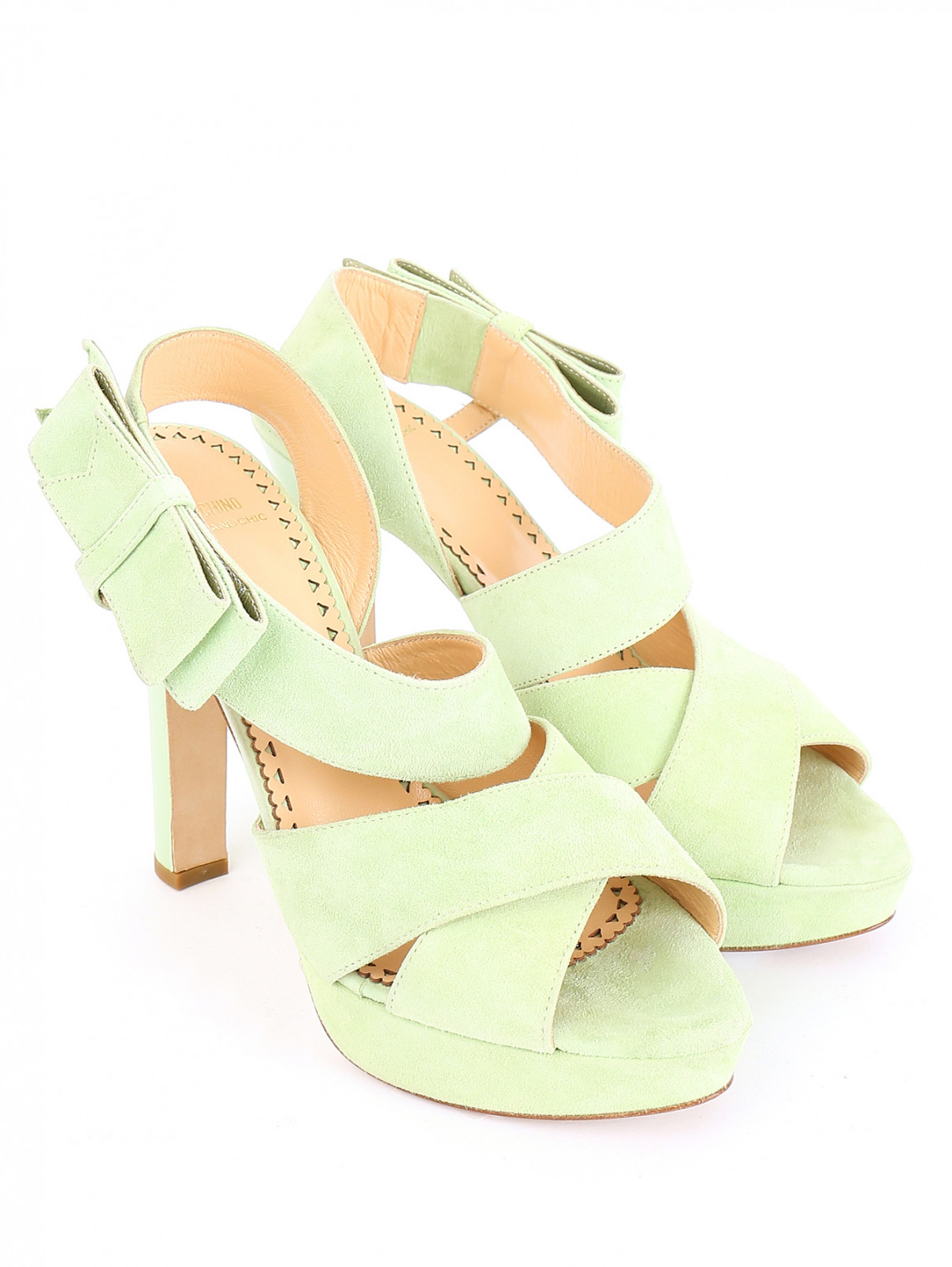 Босоножки из замши на высоком каблуке Moschino Cheap&Chic  –  Общий вид  – Цвет:  Зеленый