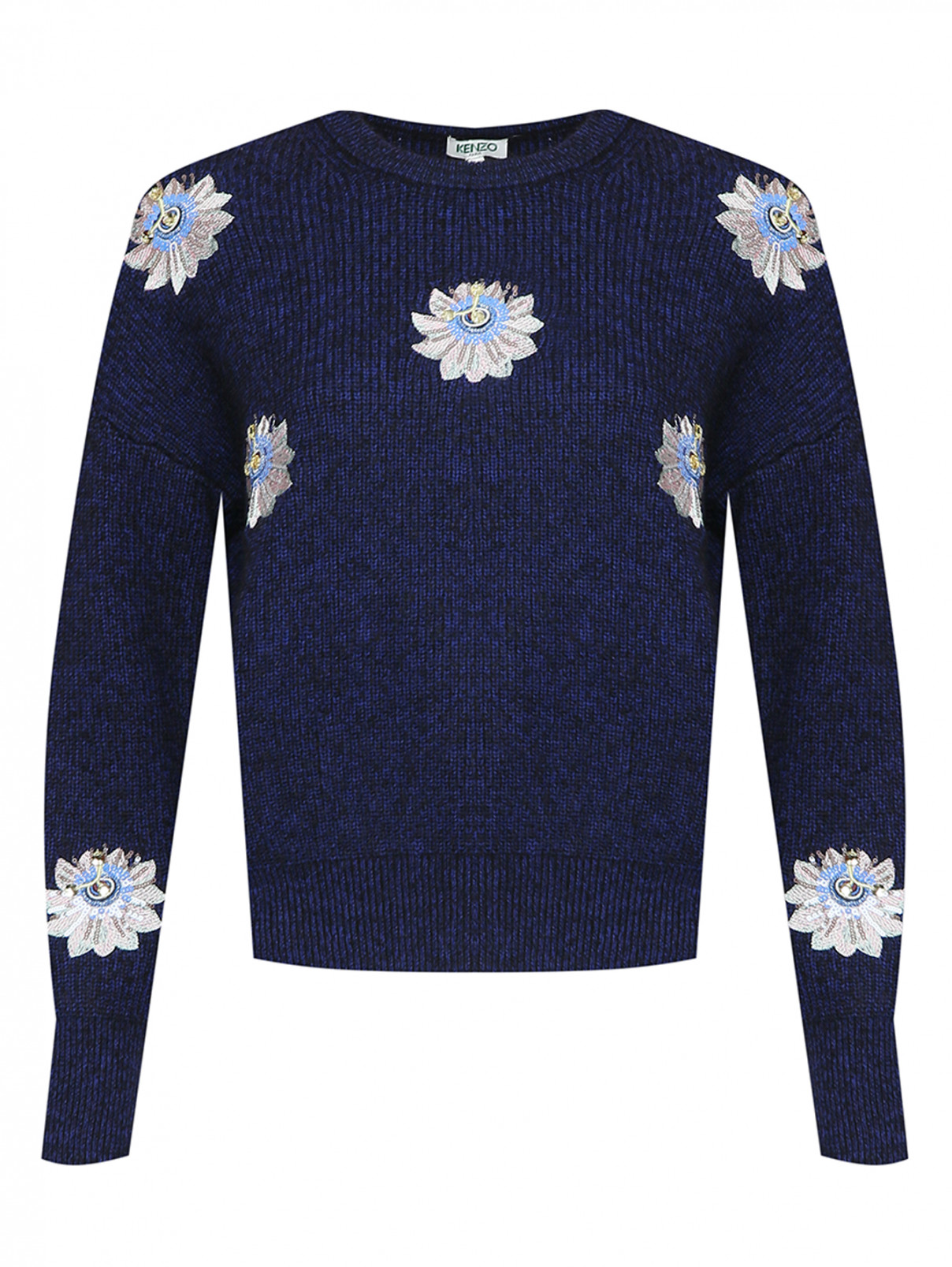 Джемпер декорированный вышивкой с кристаллами Kenzo  –  Общий вид  – Цвет:  Синий