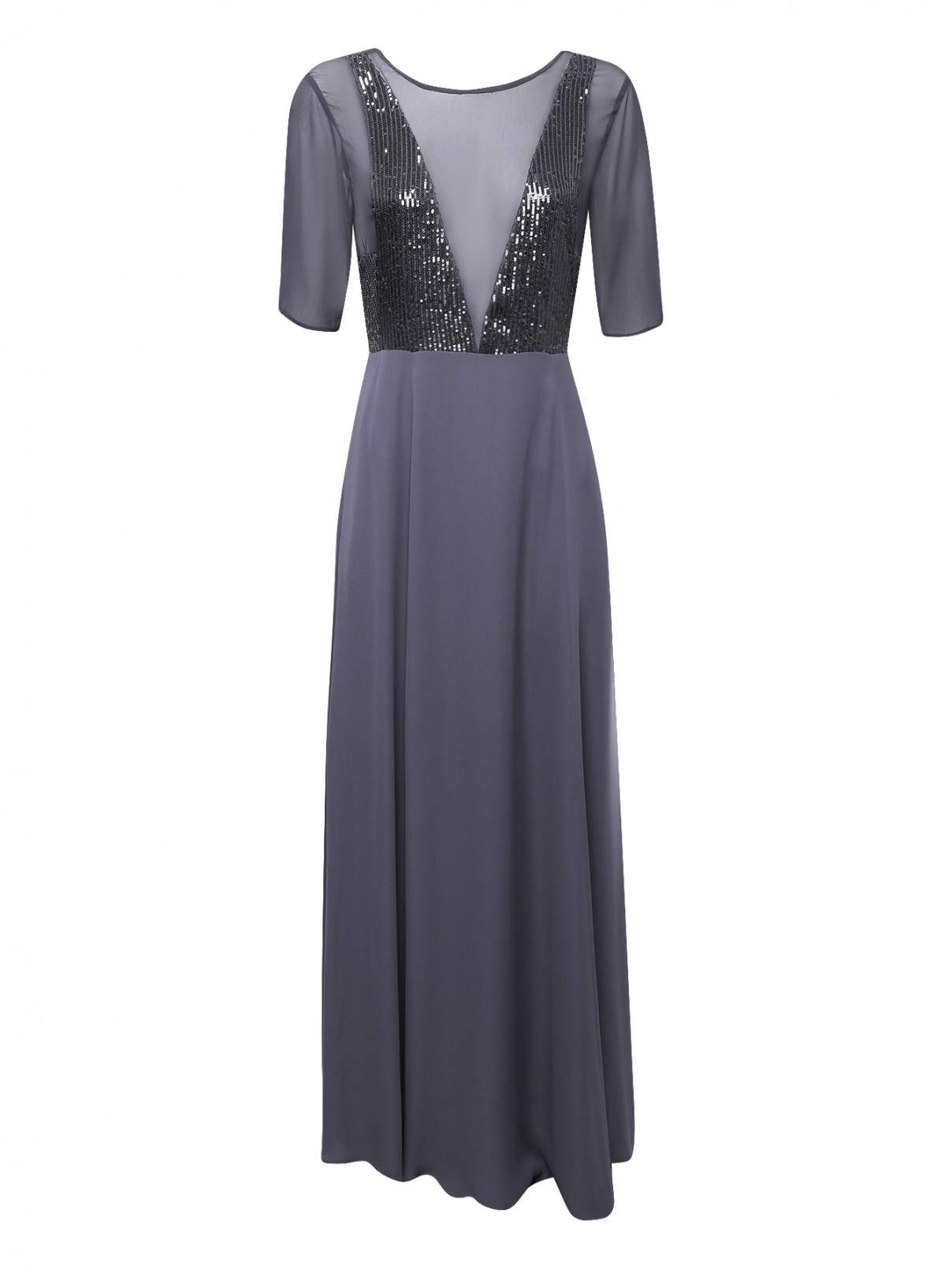 Платье-макси декорированное пайетками Max&Co  –  Общий вид  – Цвет:  Серый
