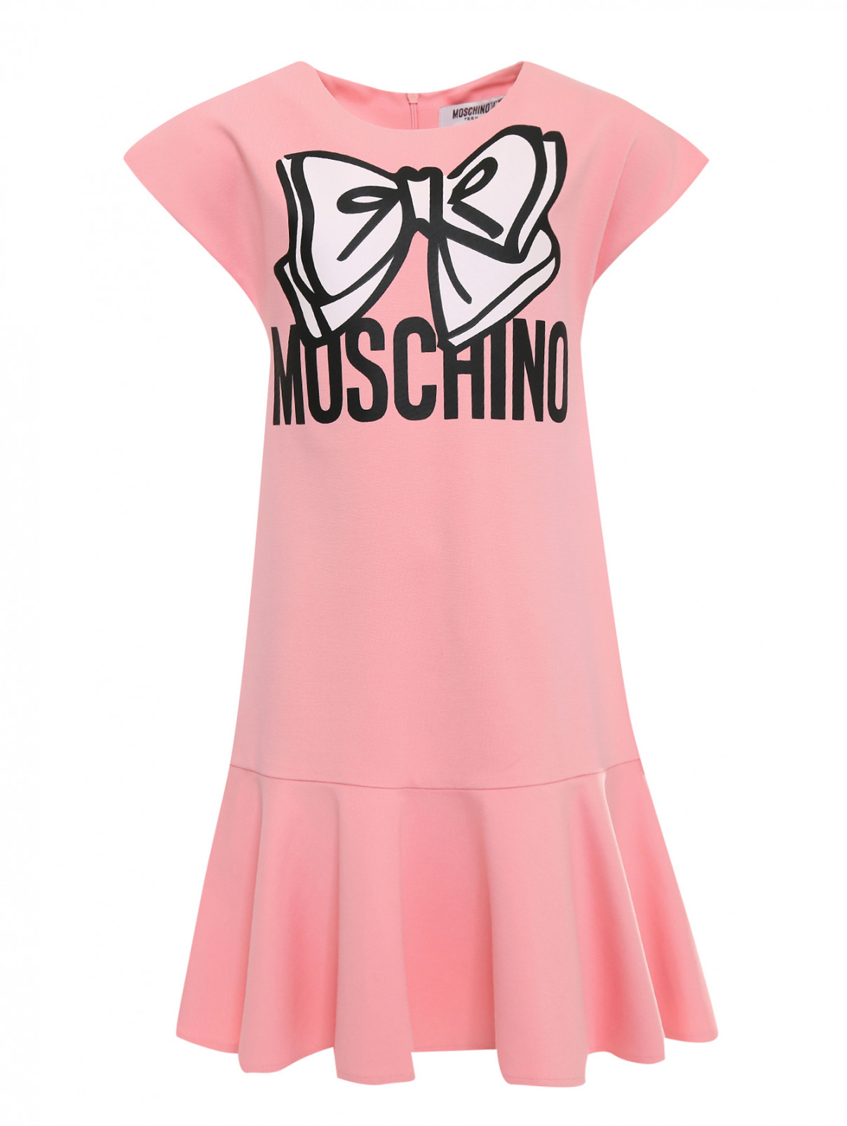 Платье трикотажное с принтом Moschino Teen  –  Общий вид  – Цвет:  Розовый
