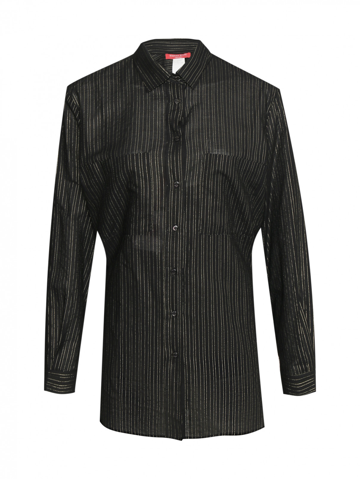 Блуза из хлопка с накладными карманами Marina Rinaldi  –  Общий вид  – Цвет:  Черный