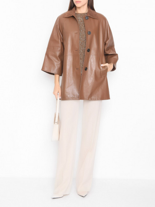 Пальто из кожи с карманами Weekend Max Mara - МодельОбщийВид