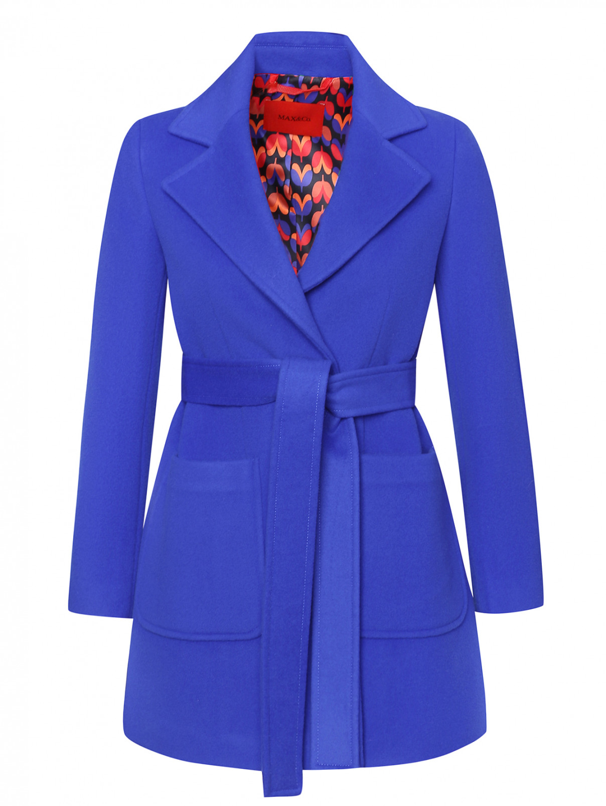 Укороченное пальто из шерсти с поясом Max&Co  –  Общий вид  – Цвет:  Синий