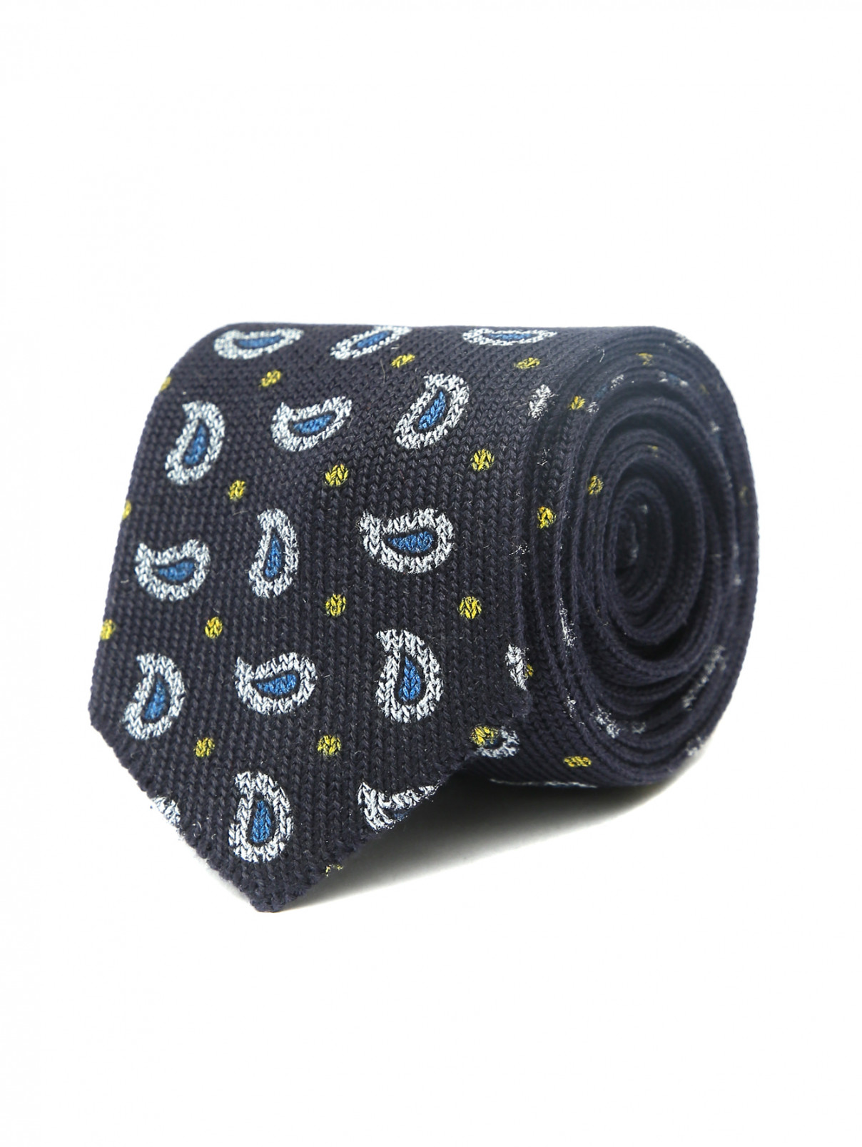 Галстук трикотажный из шелка с узором "пейсли" LARDINI  –  Общий вид  – Цвет:  Синий