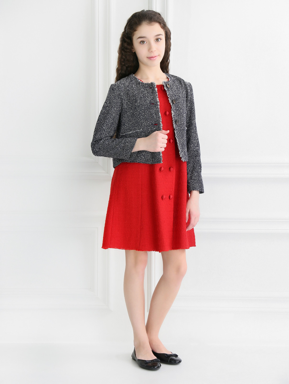 Твидовое платье с декоративным пуговицами Dolce & Gabbana  –  Модель Общий вид  – Цвет:  Красный