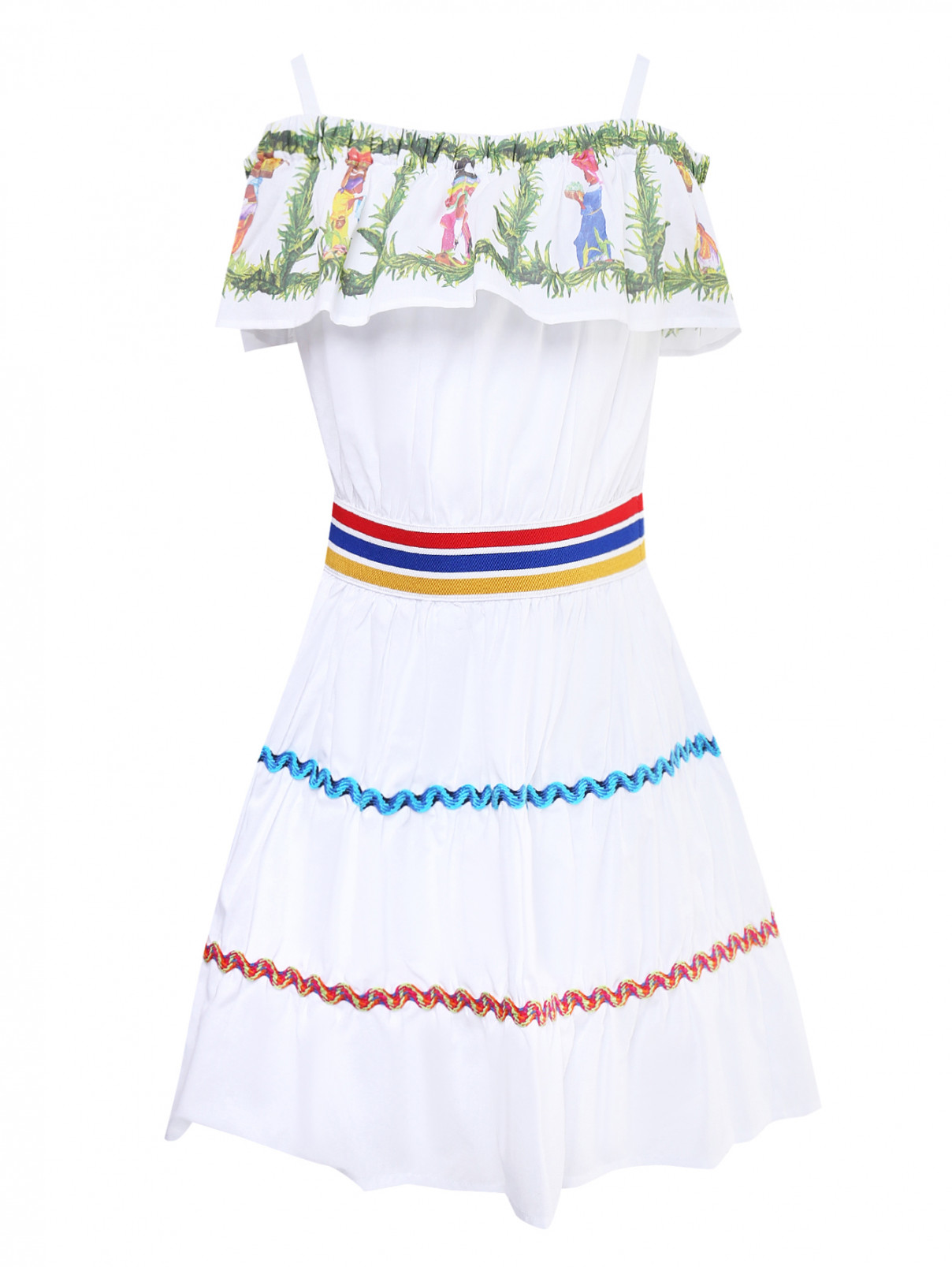 Платье из хлопка с оборкой Stella Jean Kids  –  Общий вид  – Цвет:  Белый