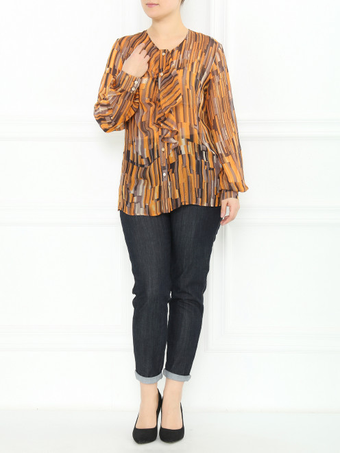 Блуза из шелка с узором Marina Rinaldi - Модель Общий вид