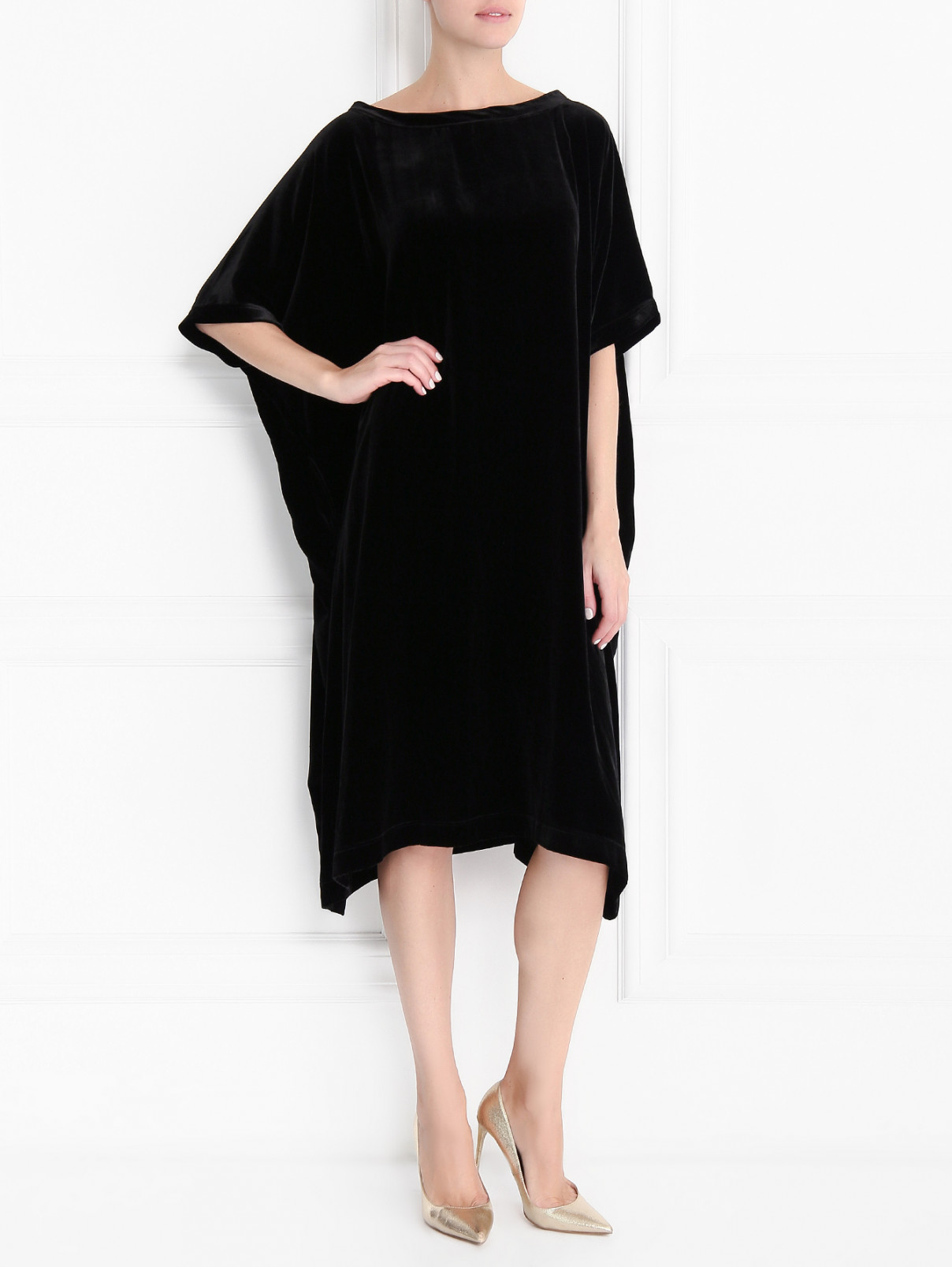 Платье свободного кроя из смешанного шелка Aspesi  –  Модель Общий вид  – Цвет:  Черный
