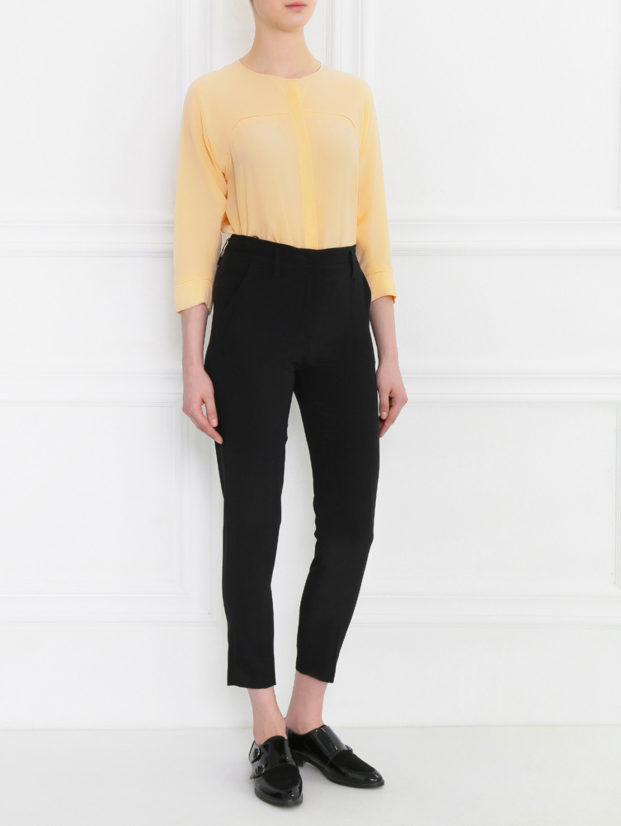 Укороченные брюки из шелка Sonia Rykiel  –  Модель Общий вид  – Цвет:  Черный
