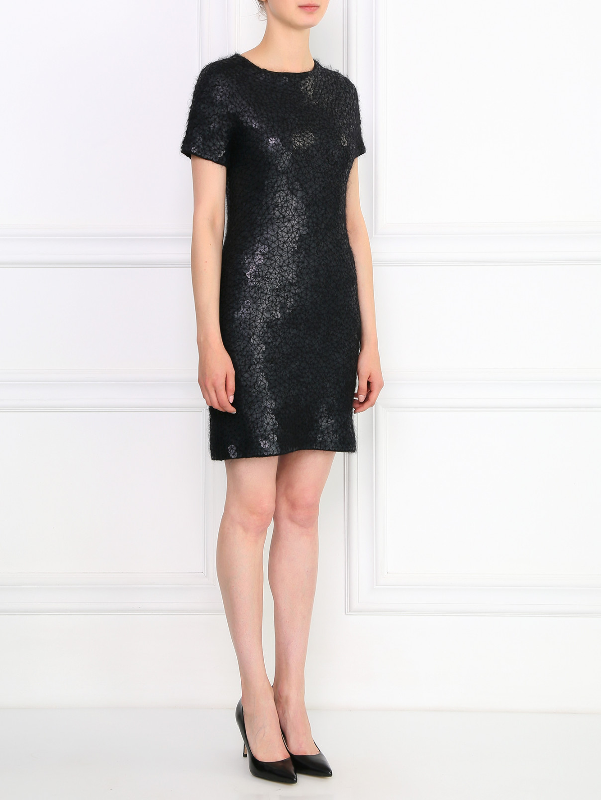 Платье из кашемира и шелка, декорированное пайетками Donna Karan  –  Модель Общий вид  – Цвет:  Черный