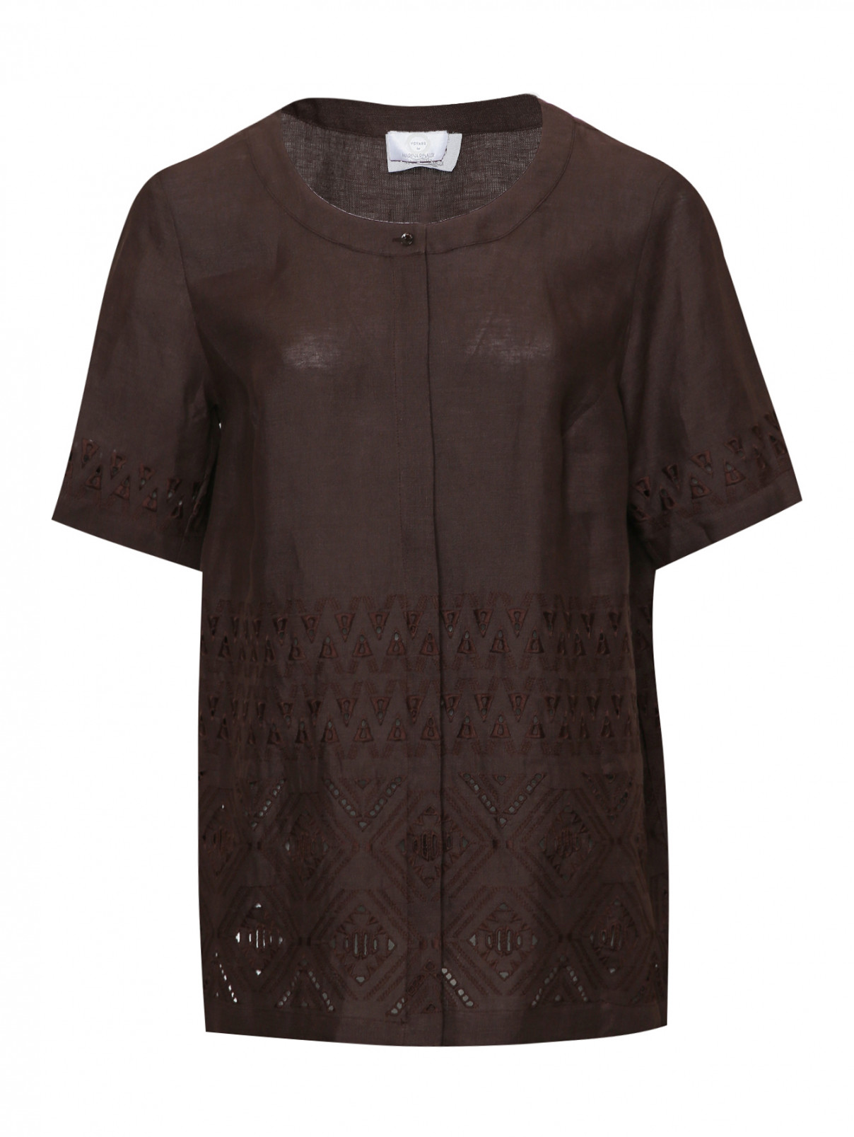 Блуза из льна с вышивкой Marina Rinaldi  –  Общий вид  – Цвет:  Коричневый