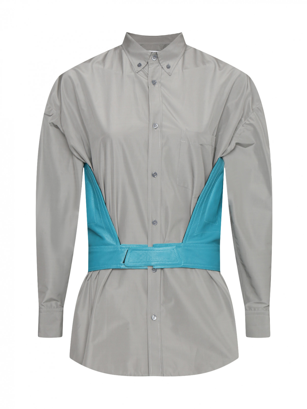 Комбинированная рубашка из смесового хлопка Balenciaga  –  Общий вид  – Цвет:  Серый
