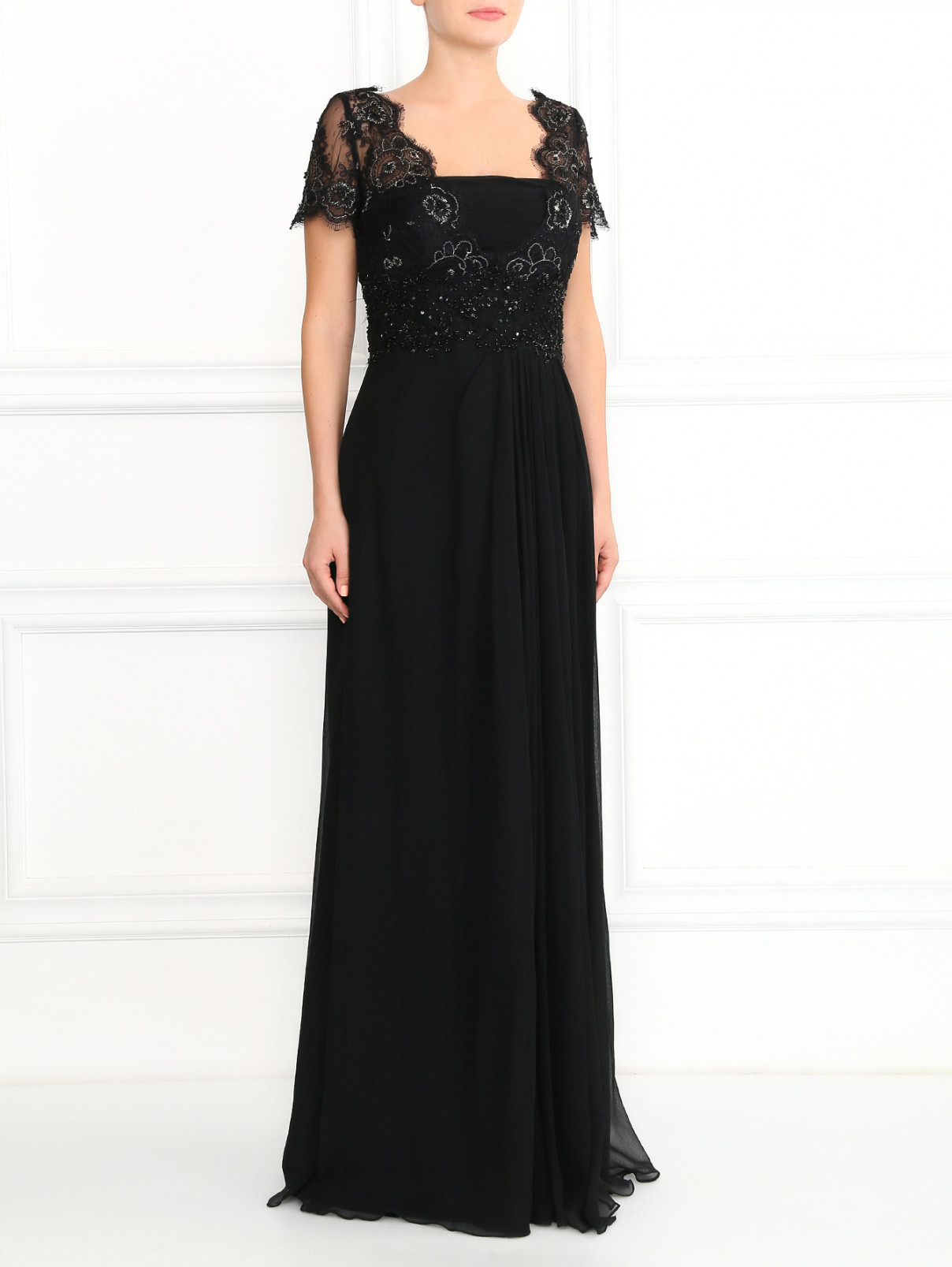 Платье-макси из шелка, декорированное кружевом и бисером Rosa Clara  –  Модель Верх-Низ  – Цвет:  Черный