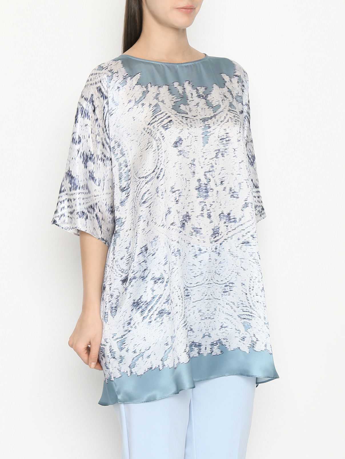 Блуза из шелка с узором Marina Rinaldi  –  МодельВерхНиз  – Цвет:  Синий