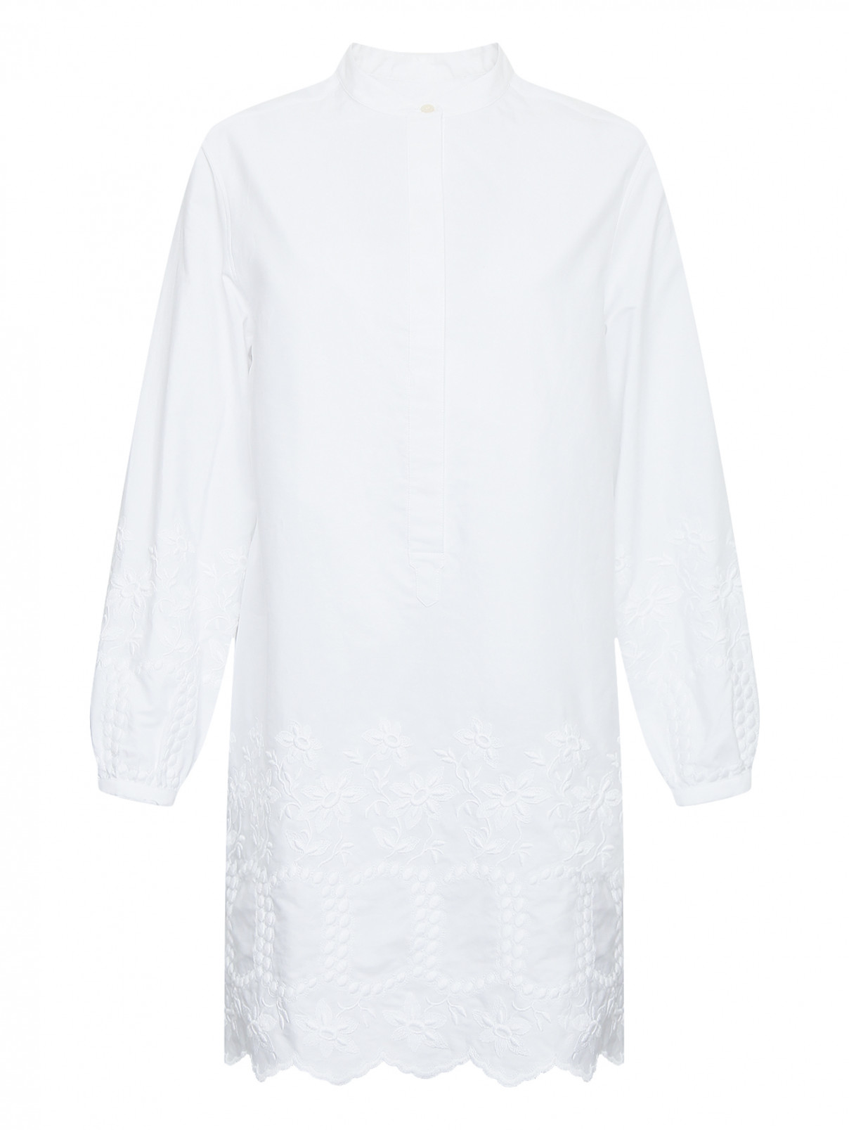 Платье-рубашка из хлопка с вышивкой Burberry  –  Общий вид  – Цвет:  Белый