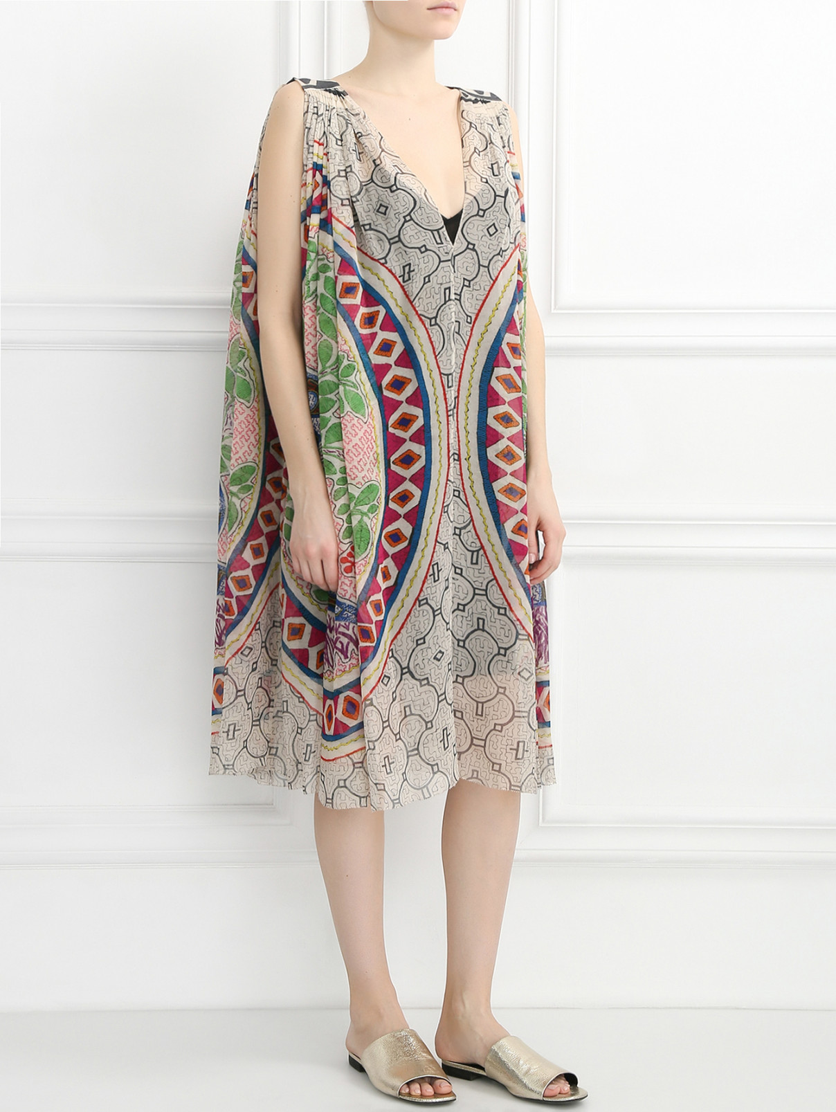 Платье из шелка свободного кроя с абстрактным узором Barbara Bui  –  Модель Общий вид  – Цвет:  Узор