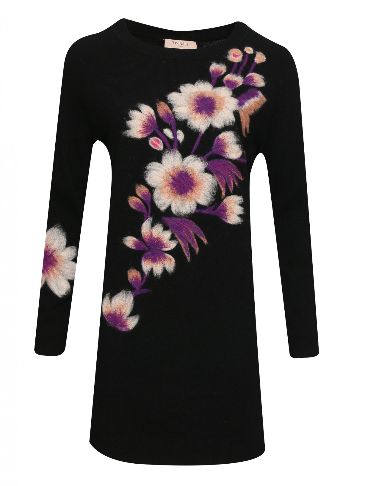 Трикотажное платье из смешанной шерсти с узором TWINSET  –  Общий вид  – Цвет:  Черный