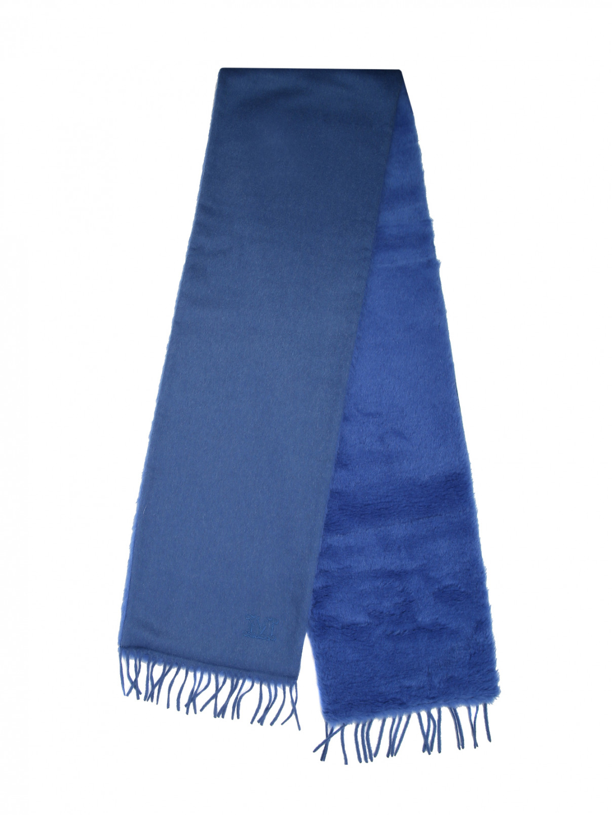 Шарф меховой из шерсти с бахромой Max Mara  –  Общий вид  – Цвет:  Синий