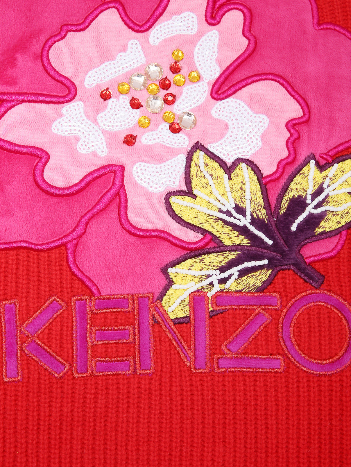 Джемпер из шерсти декорированный аппликацией с кристаллами Kenzo  –  Деталь1  – Цвет:  Красный