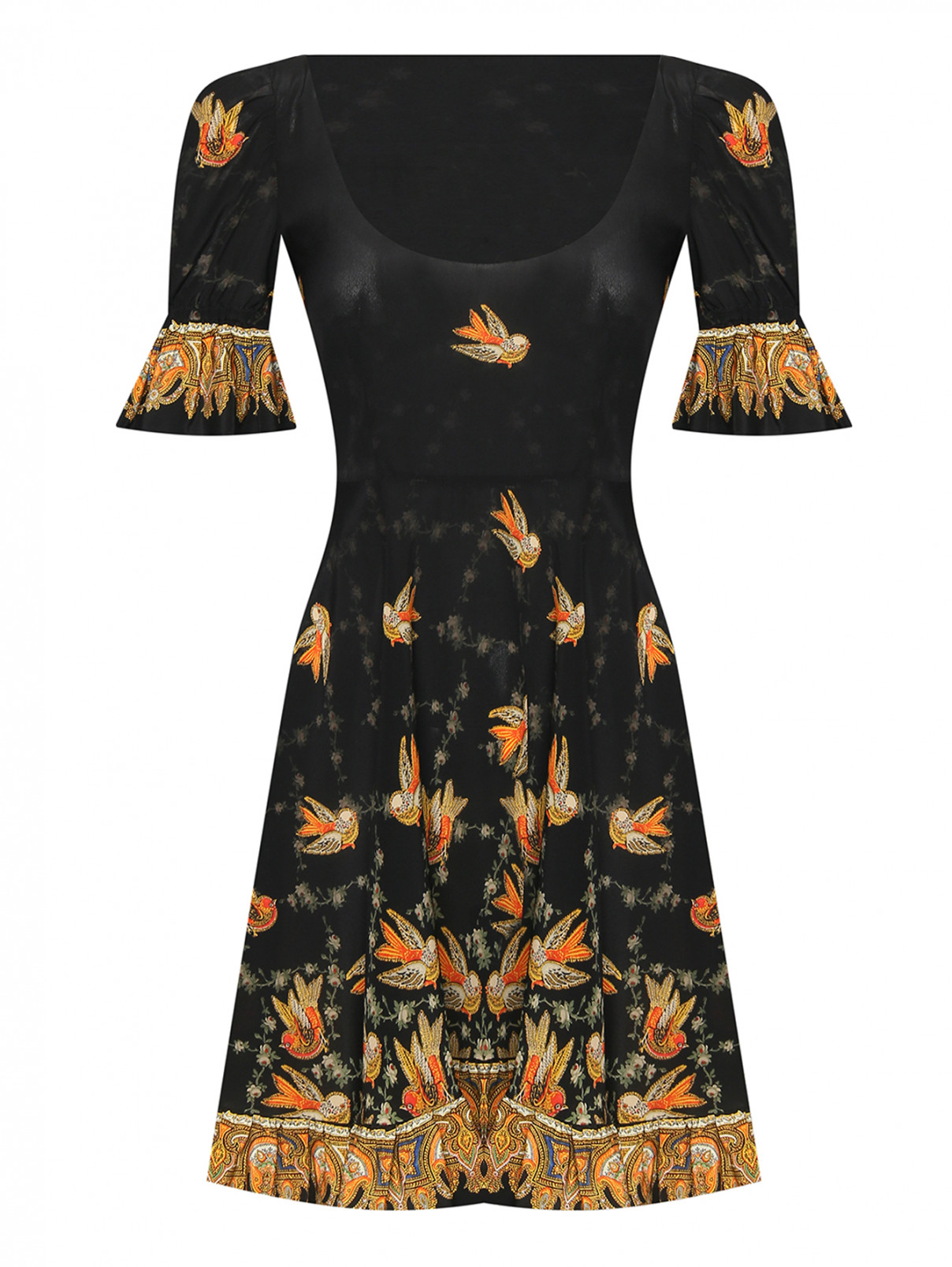 Платье из шелка с узором Etro  –  Общий вид  – Цвет:  Черный