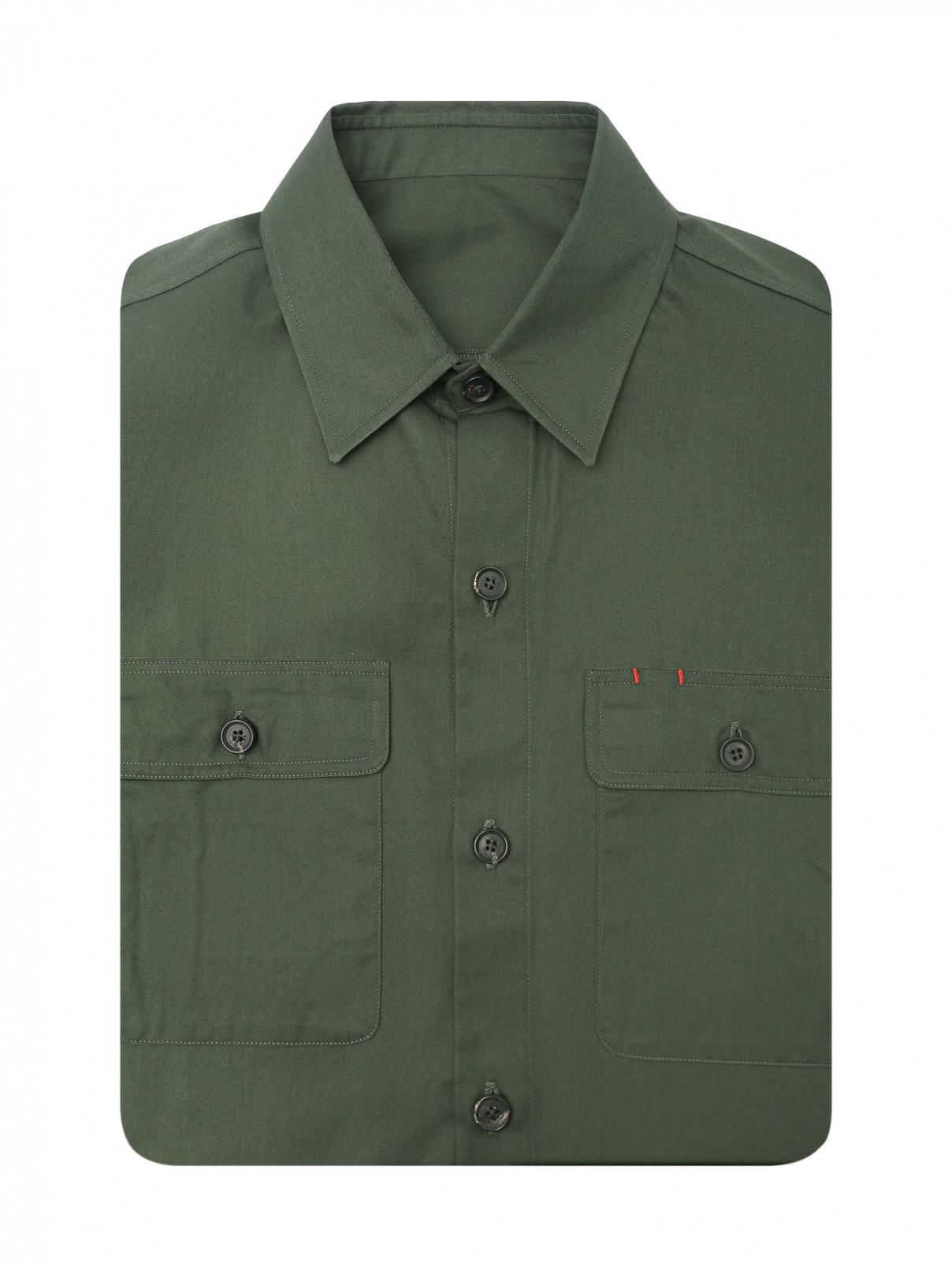 Рубашка из хлопка с накладными карманами Isaia  –  Общий вид  – Цвет:  Зеленый