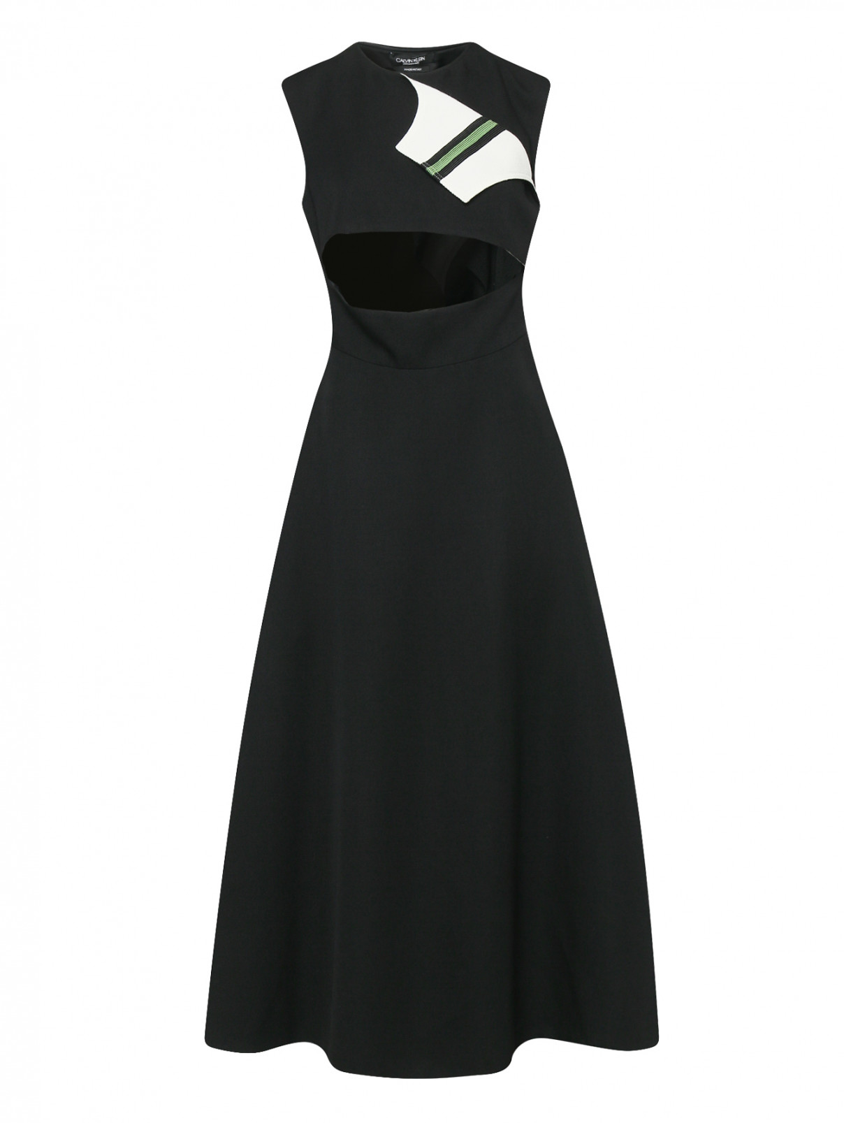 Платье-миди из шерсти с декоративными вырезами Calvin Klein 205W39NYC  –  Общий вид  – Цвет:  Черный
