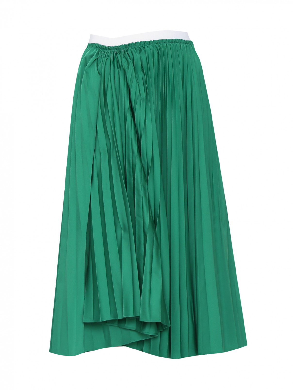 Плиссированная юбка на резинке из смешанного хлопка Marni  –  Общий вид  – Цвет:  Зеленый