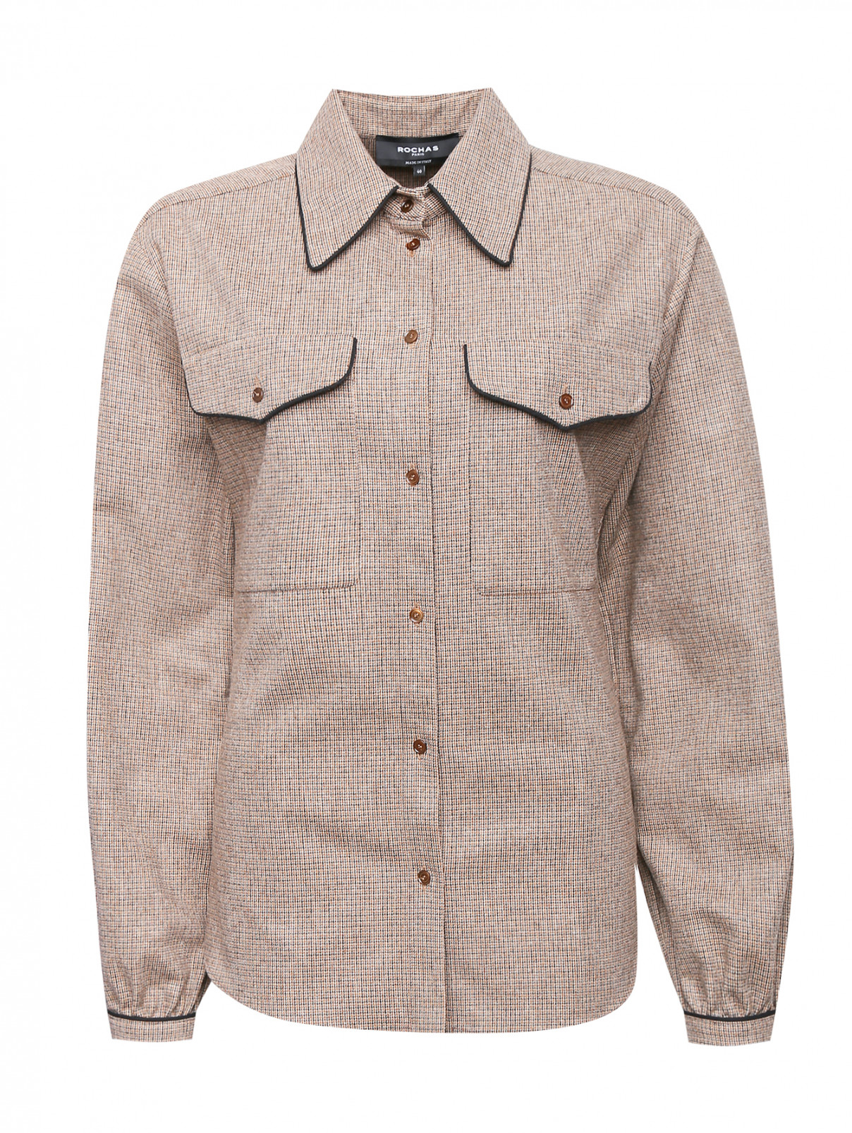 Рубашка из шерсти с узором и накладными карманами Rochas  –  Общий вид  – Цвет:  Узор