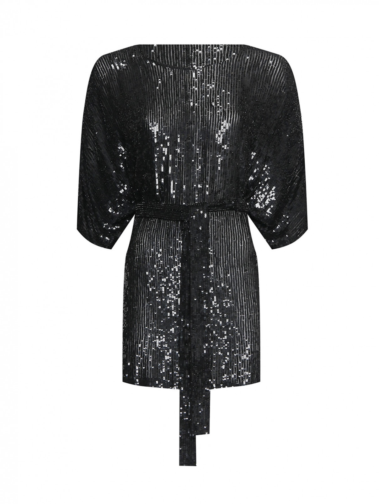 Платье-мини в паетках с поясом P.A.R.O.S.H.  –  Общий вид  – Цвет:  Черный