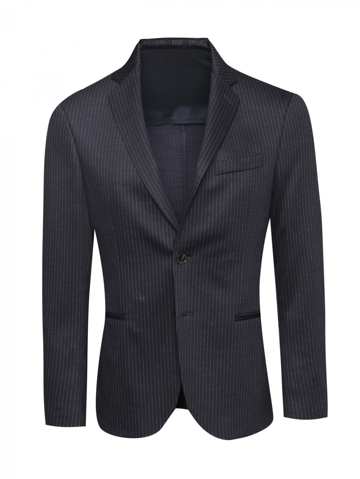 Пиджак из шерсти с узором Boss  –  Общий вид  – Цвет:  Черный