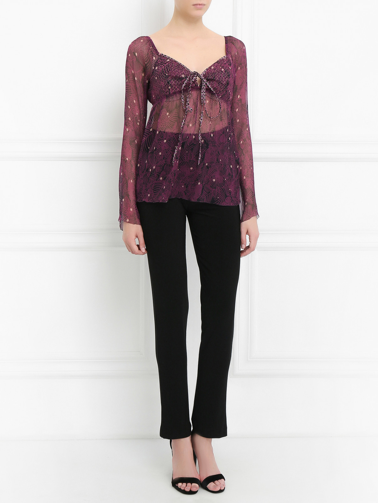 Блуза из шелка с узором Kristina Ti  –  Модель Общий вид  – Цвет:  Фиолетовый