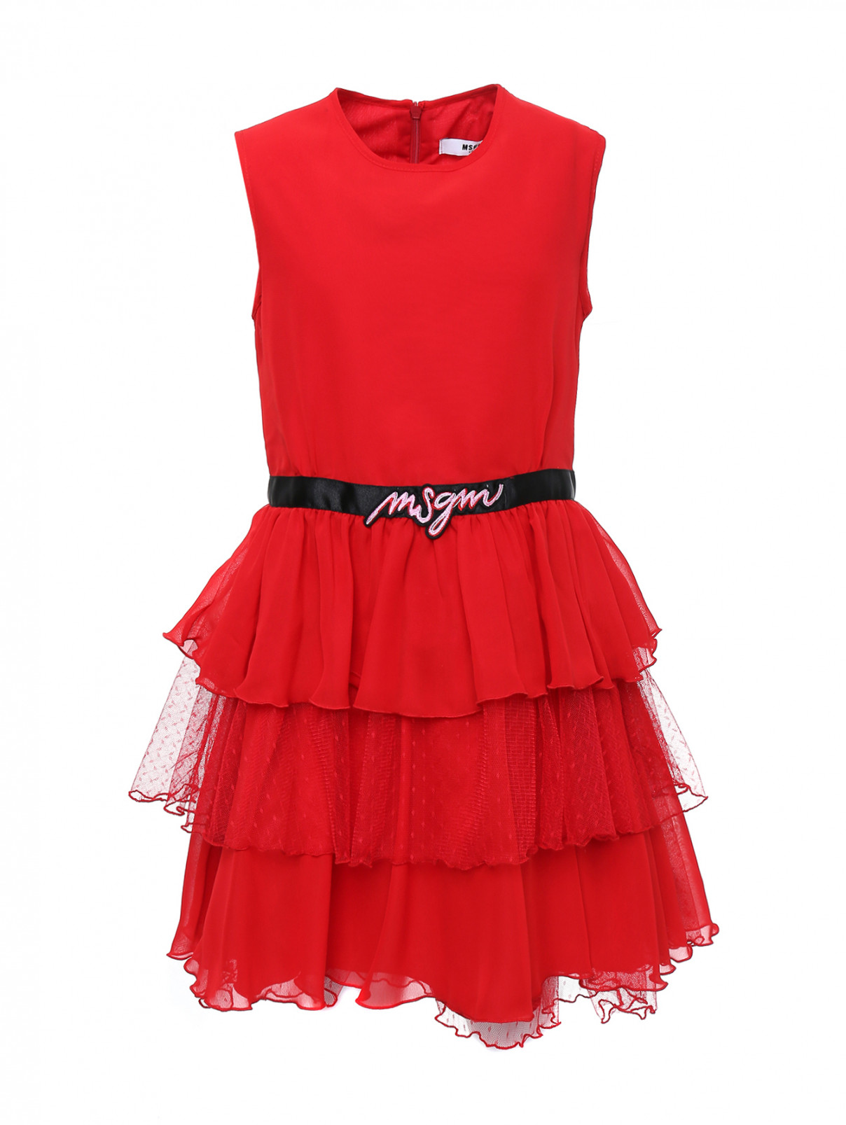 Платье с ярусными оборками MSGM  –  Общий вид  – Цвет:  Красный