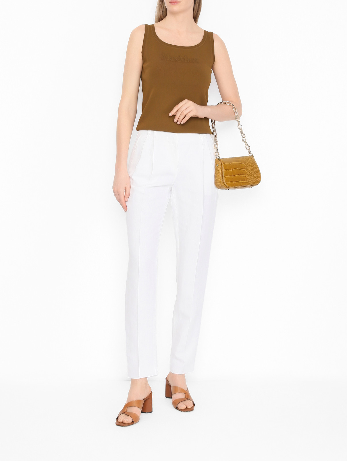 Брюки-бананы из вискозы и льна Max Mara  –  МодельОбщийВид  – Цвет:  Белый