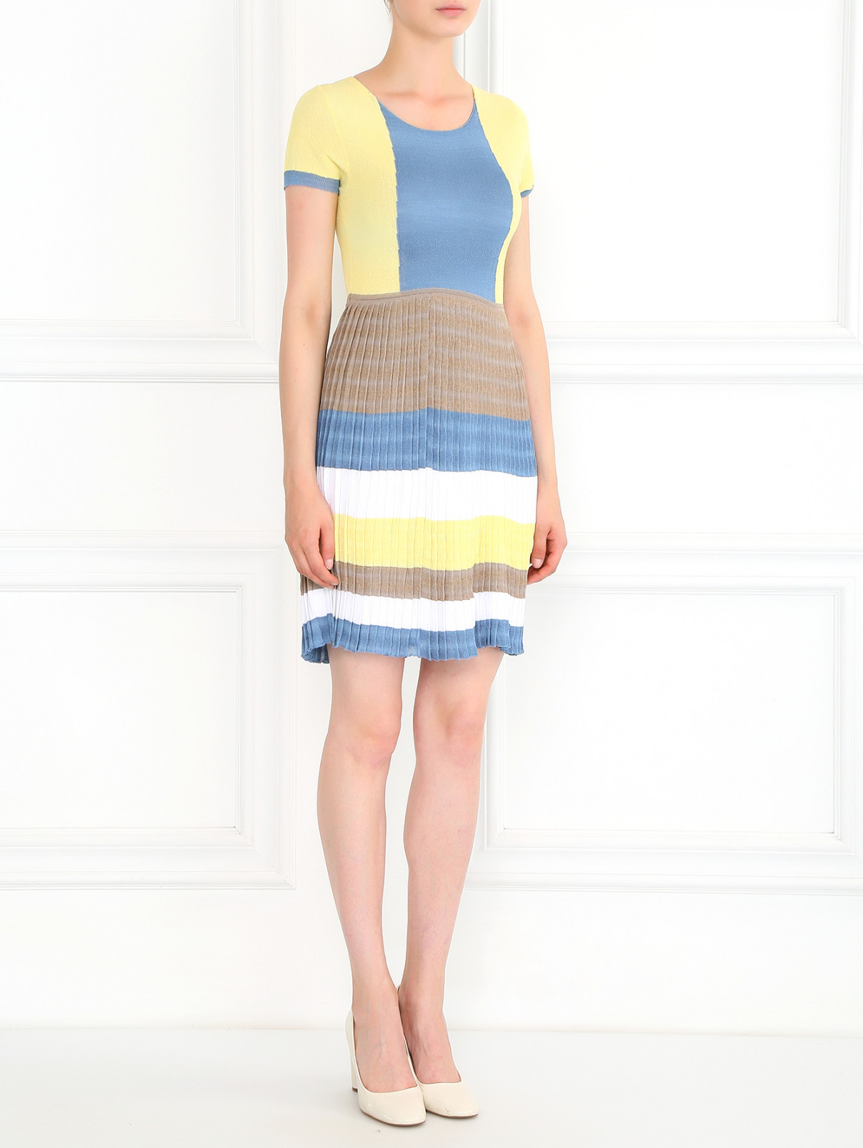 Трикотажное платье-мини с плиссированной юбкой Antonio Marras  –  Модель Общий вид  – Цвет:  Мультиколор