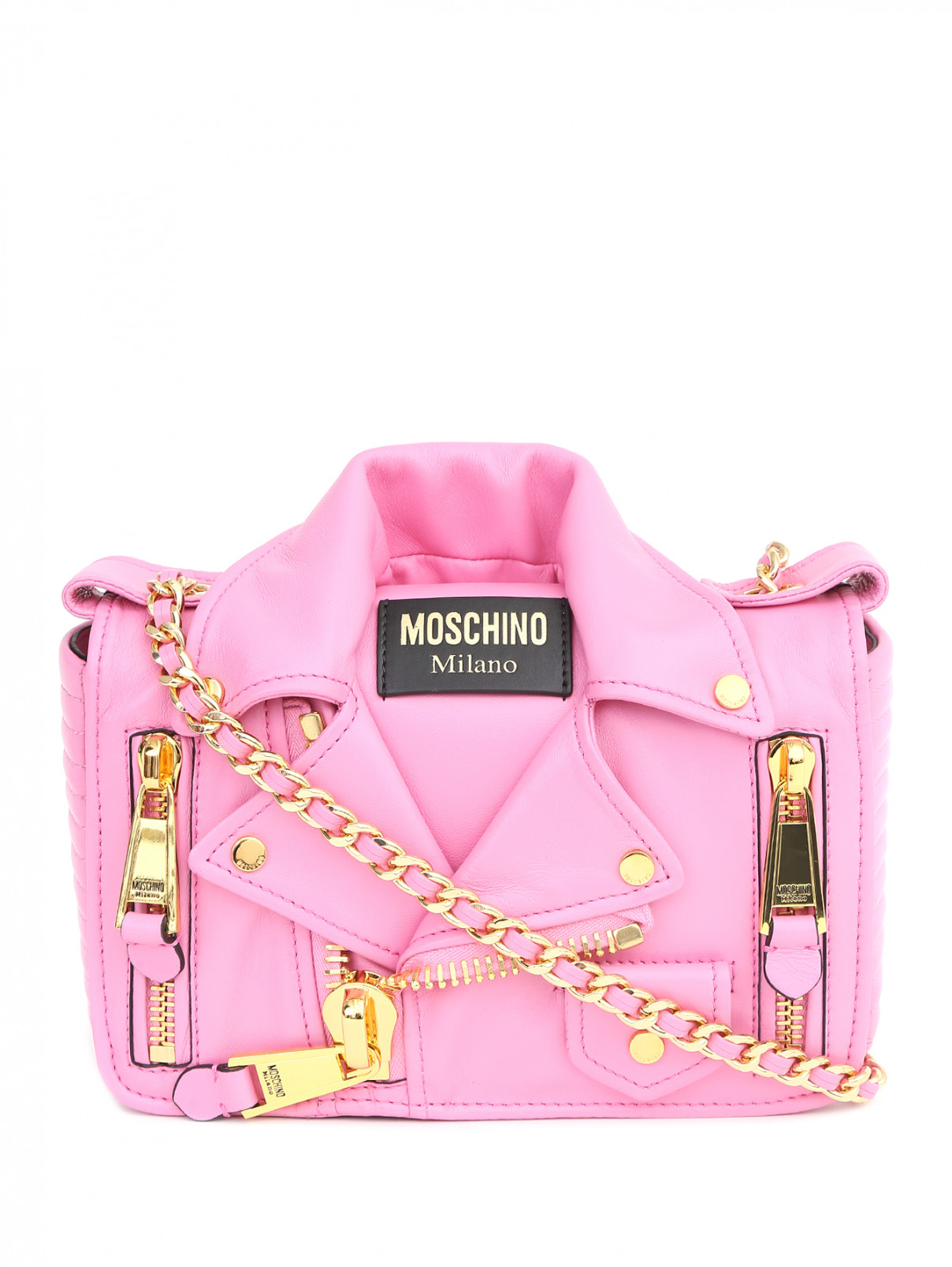 Сумка кожаная  на цепочке с фурнитурой Moschino Couture  –  Общий вид  – Цвет:  Розовый