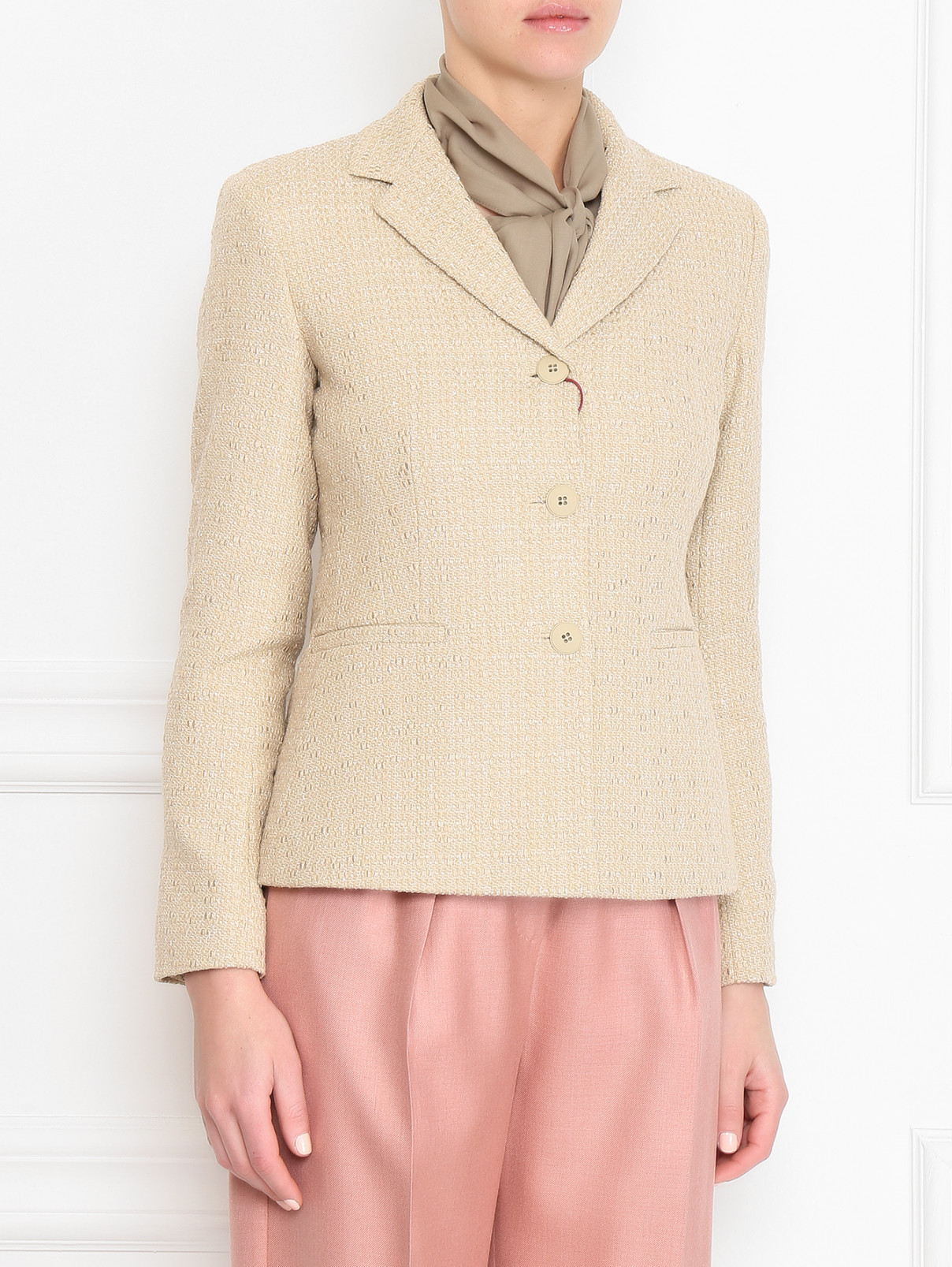 Однобортный жакет из шерсти и вискозы Max Mara  –  МодельВерхНиз  – Цвет:  Бежевый